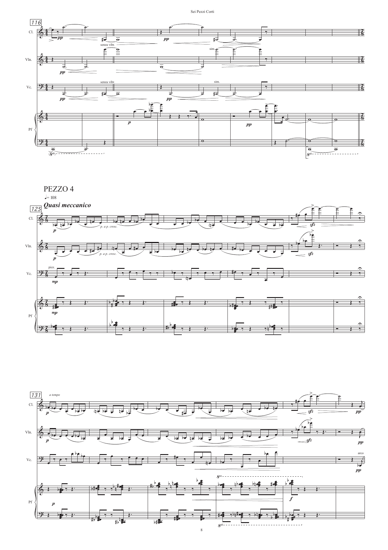 Sei pezzi corti - Quartetto per clarinetto in Sib, violino, violoncello, e pianoforte - Image 8