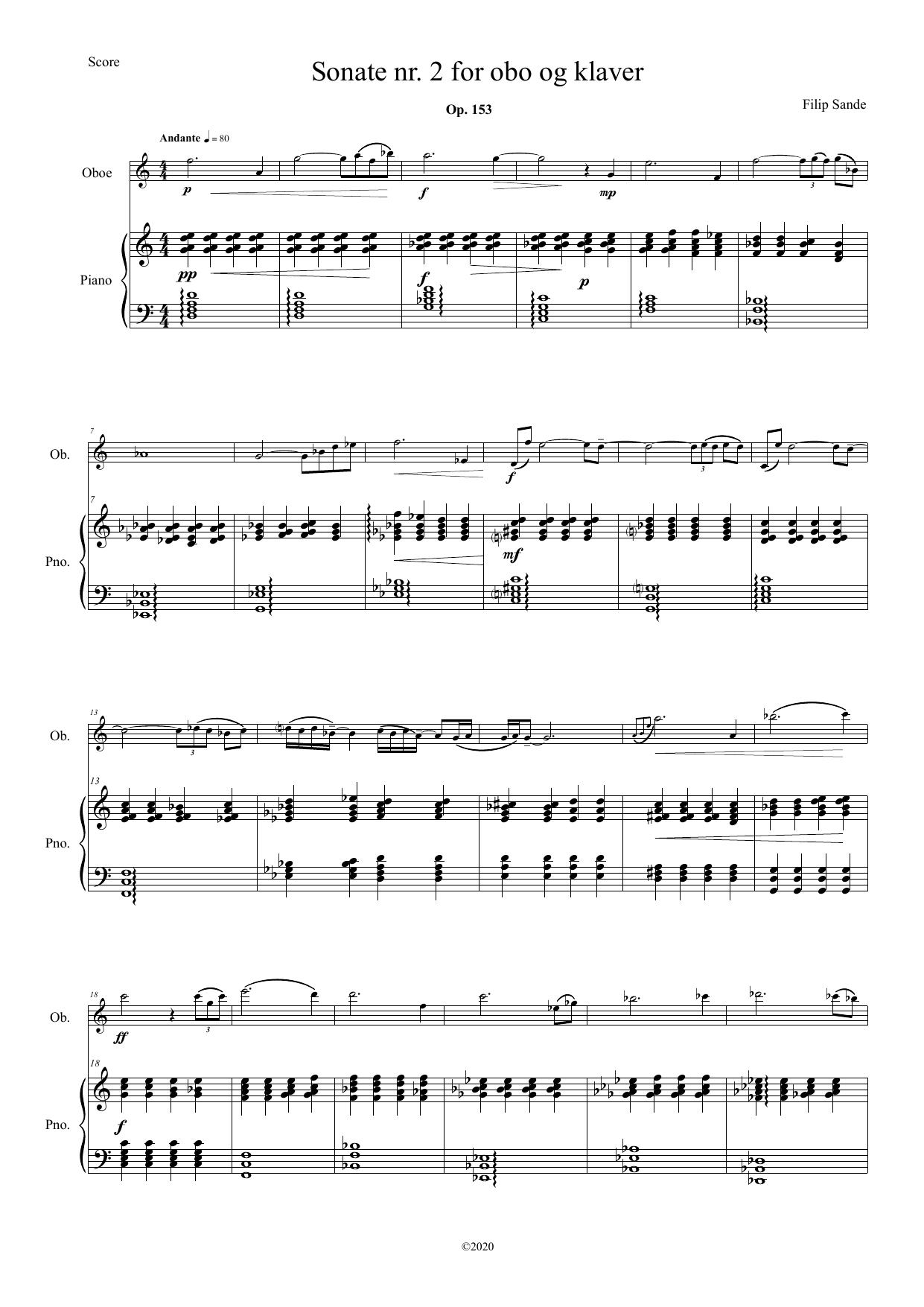 Sonata No, 2 - For oboe and piano, Op. 153