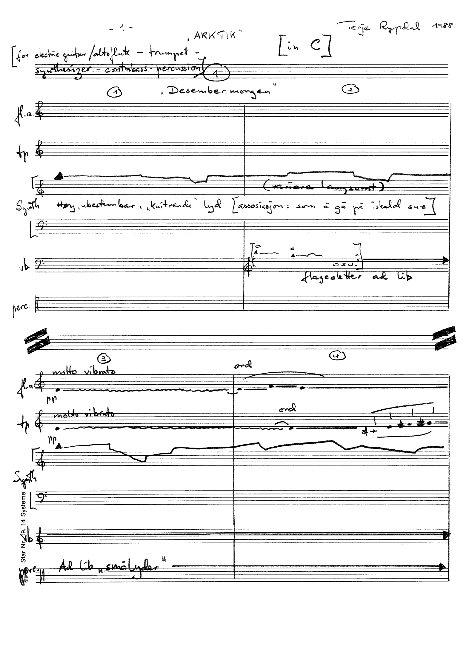 Arktik for Electric Guitar - Alto Flute - Trumpet - Synthesizer - Contrabass - Percussion