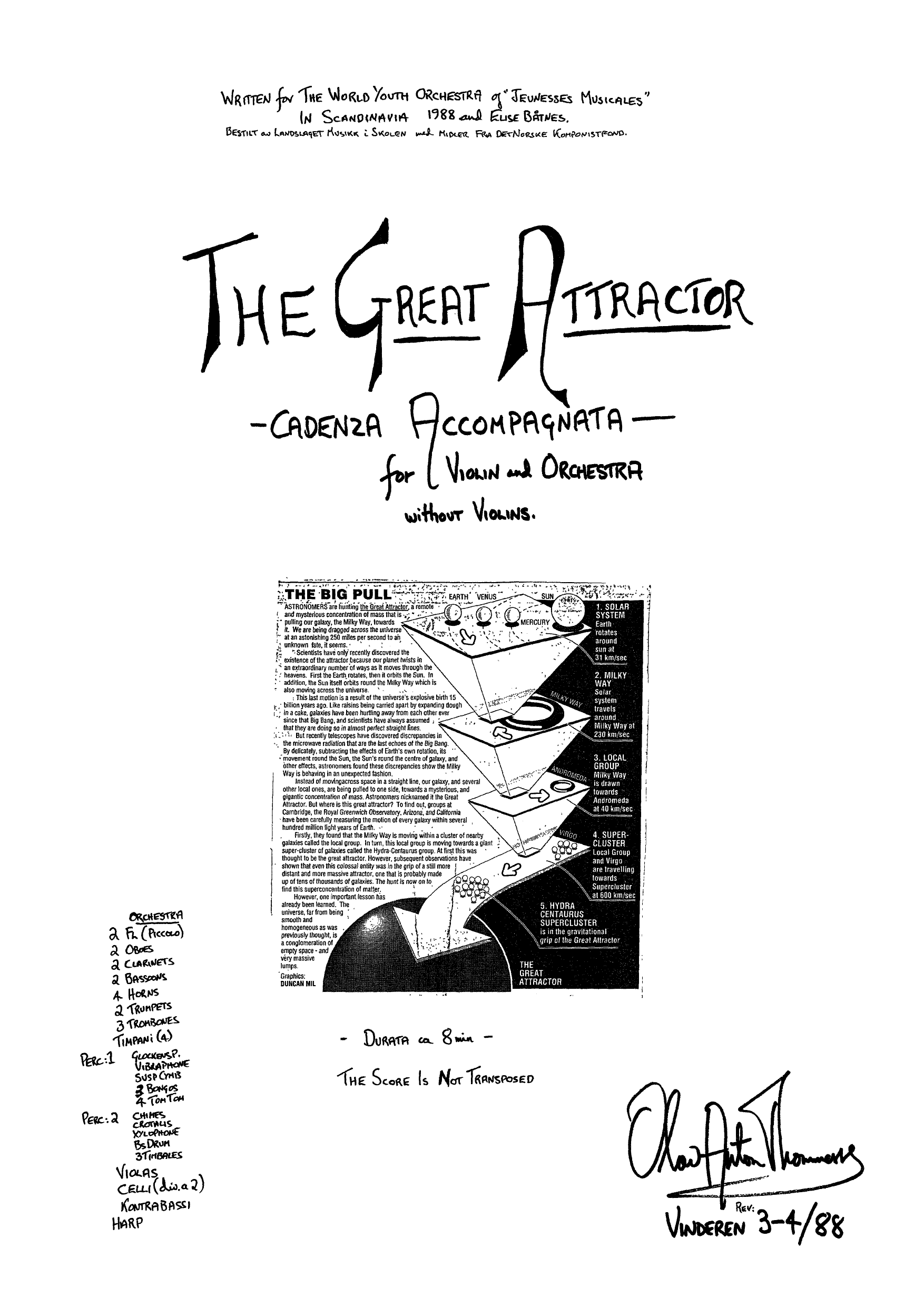 The Great Attractor - Cadenza Accompagnata for Violin and Orchestra without Violins