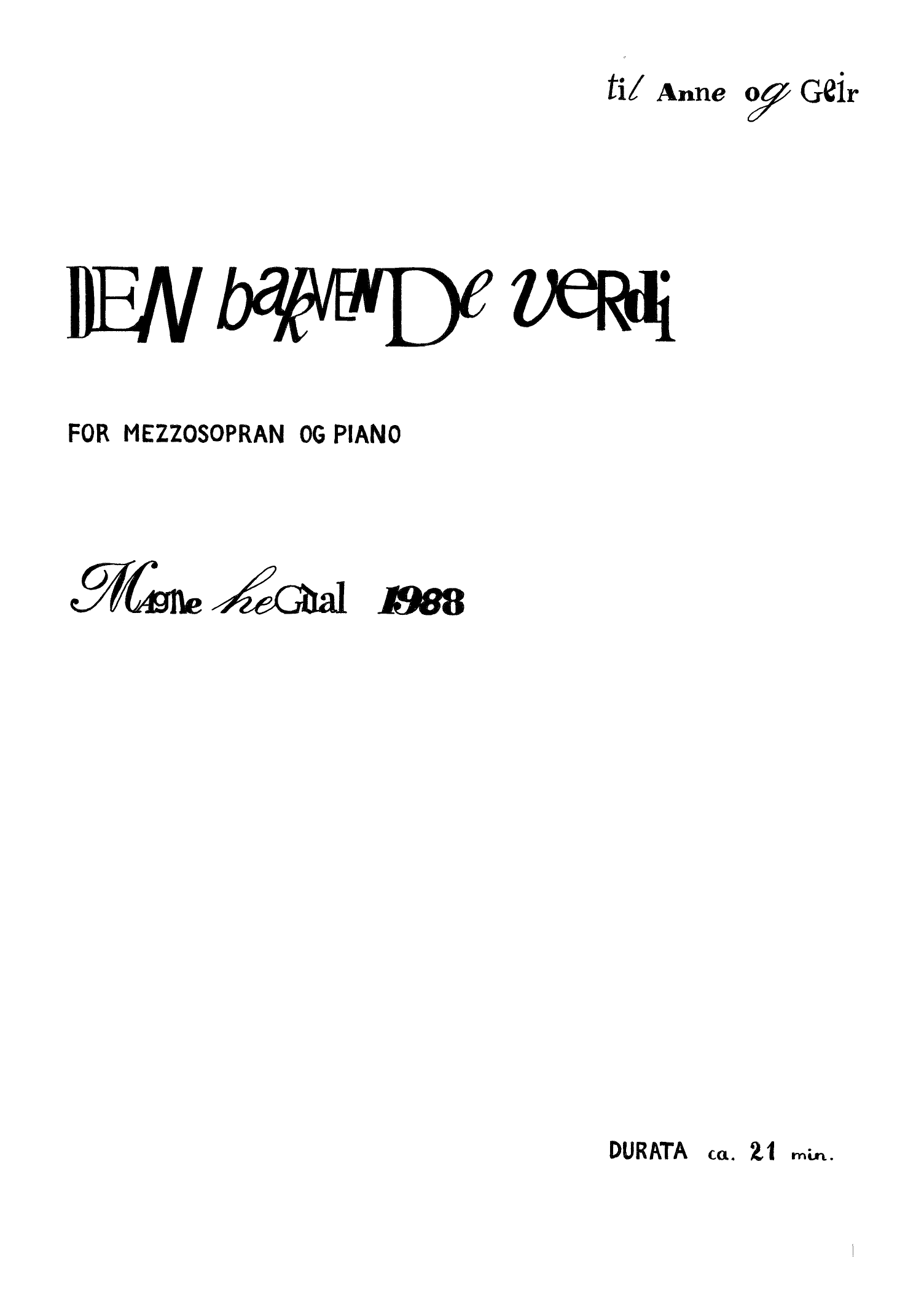 Den bakvende verdi - For mezzosopran og piano