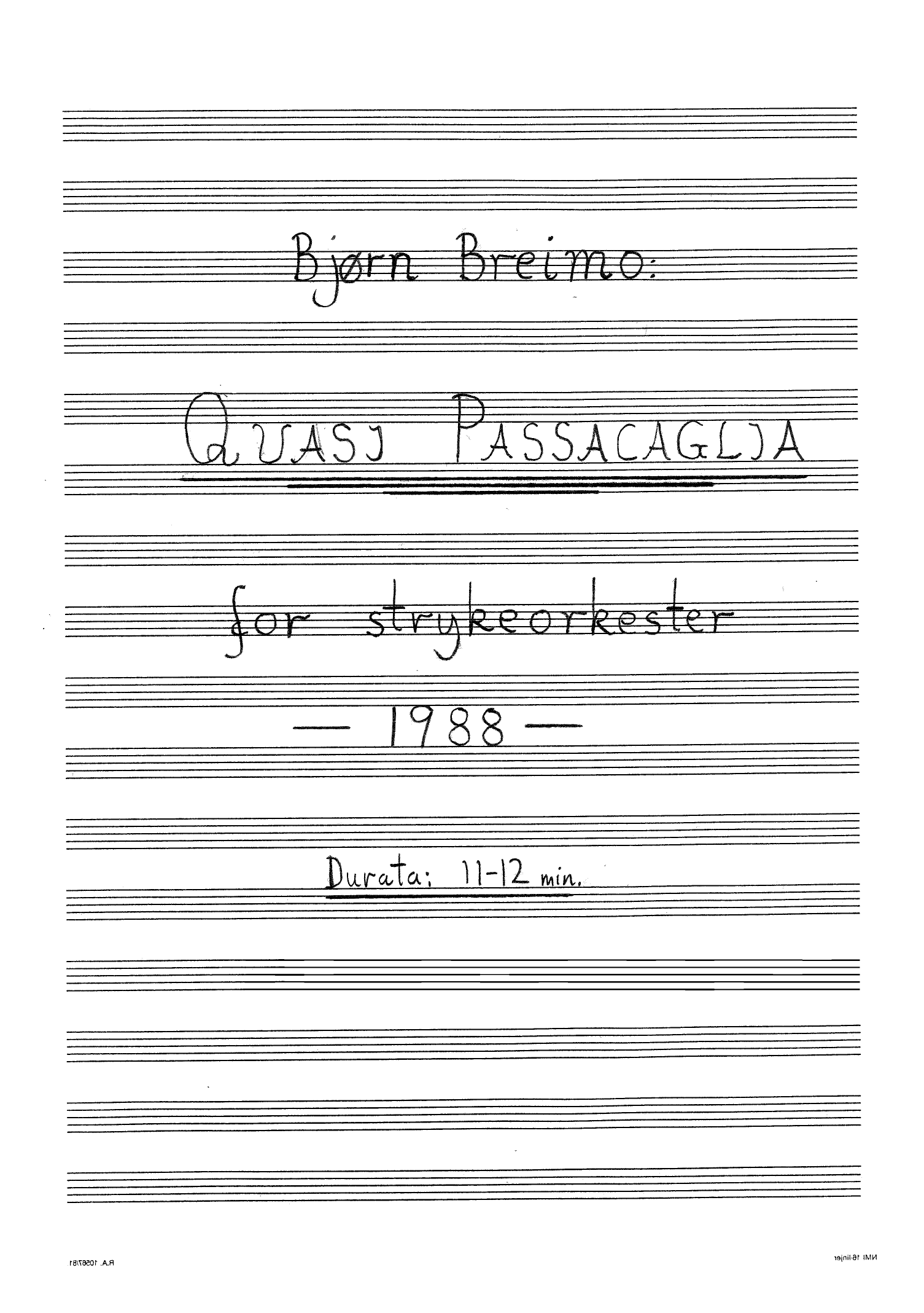 Quasi Passacaglia for strykeorkester