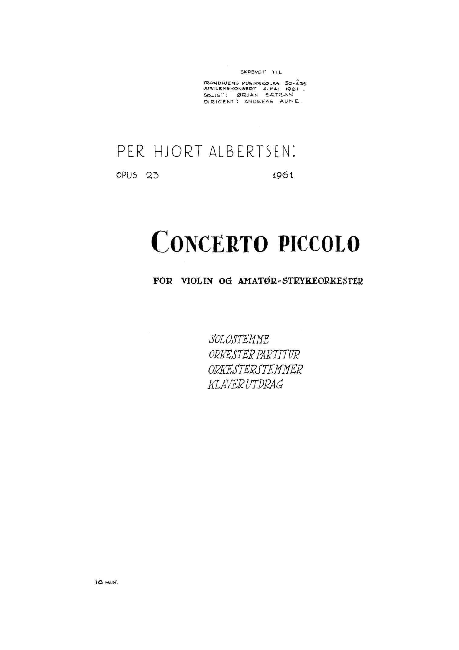 Concerto piccolo for violin og amatør-strykeorkester, op.  23