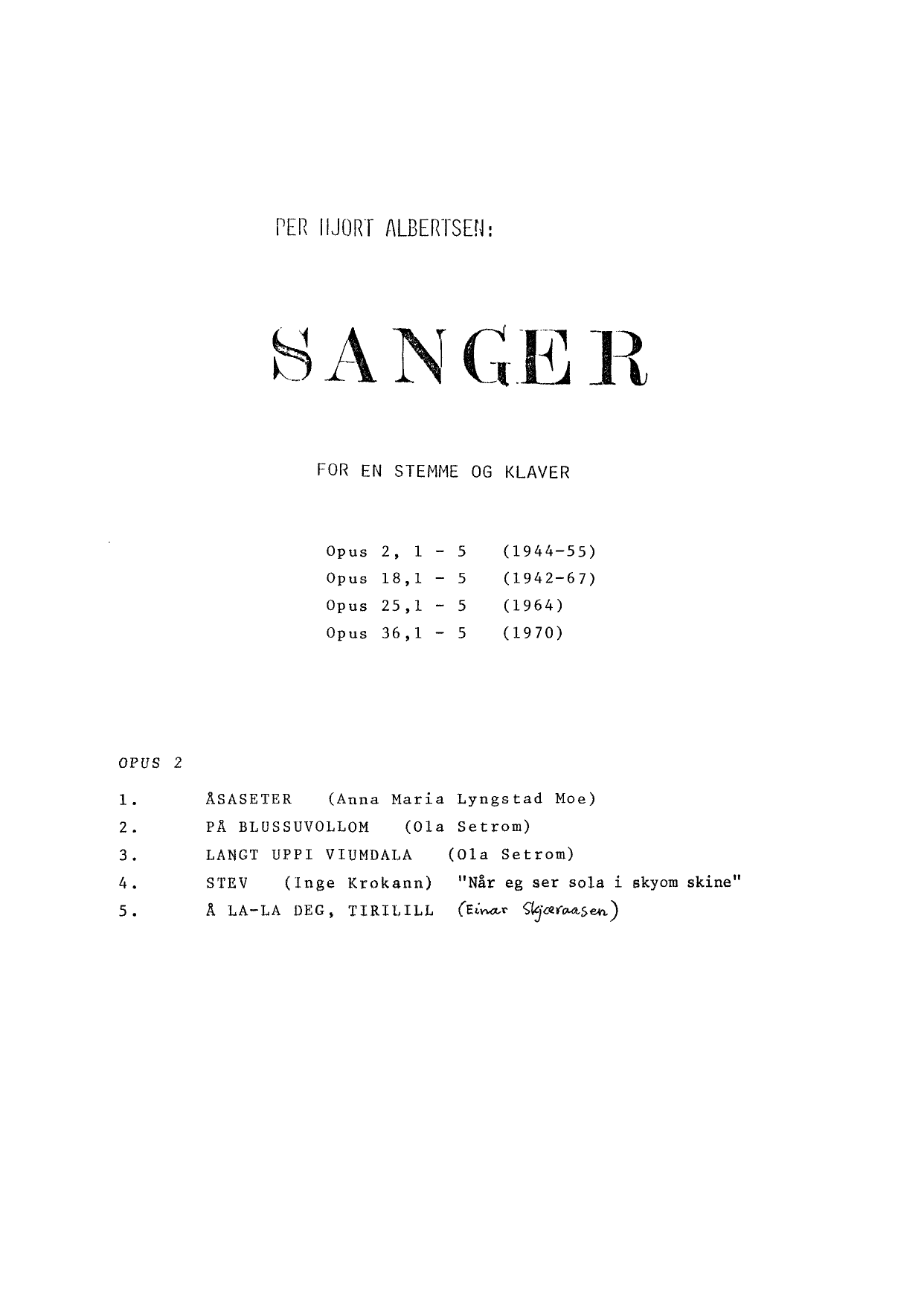 Sanger for en stemme og klaver, op. 2