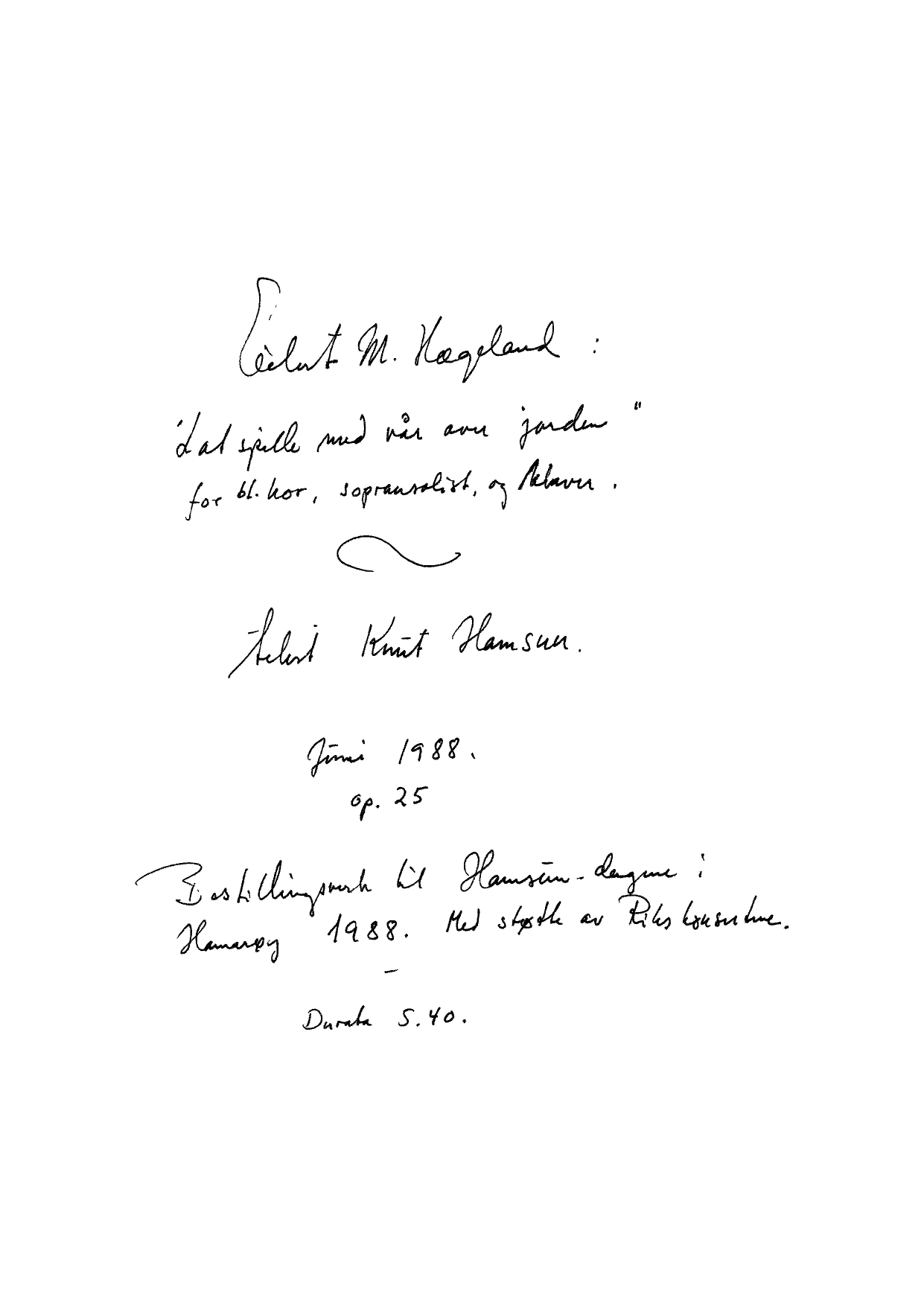 Lat spille med vår over jorden for bl. kor, sopransolist og klaver, op. 25