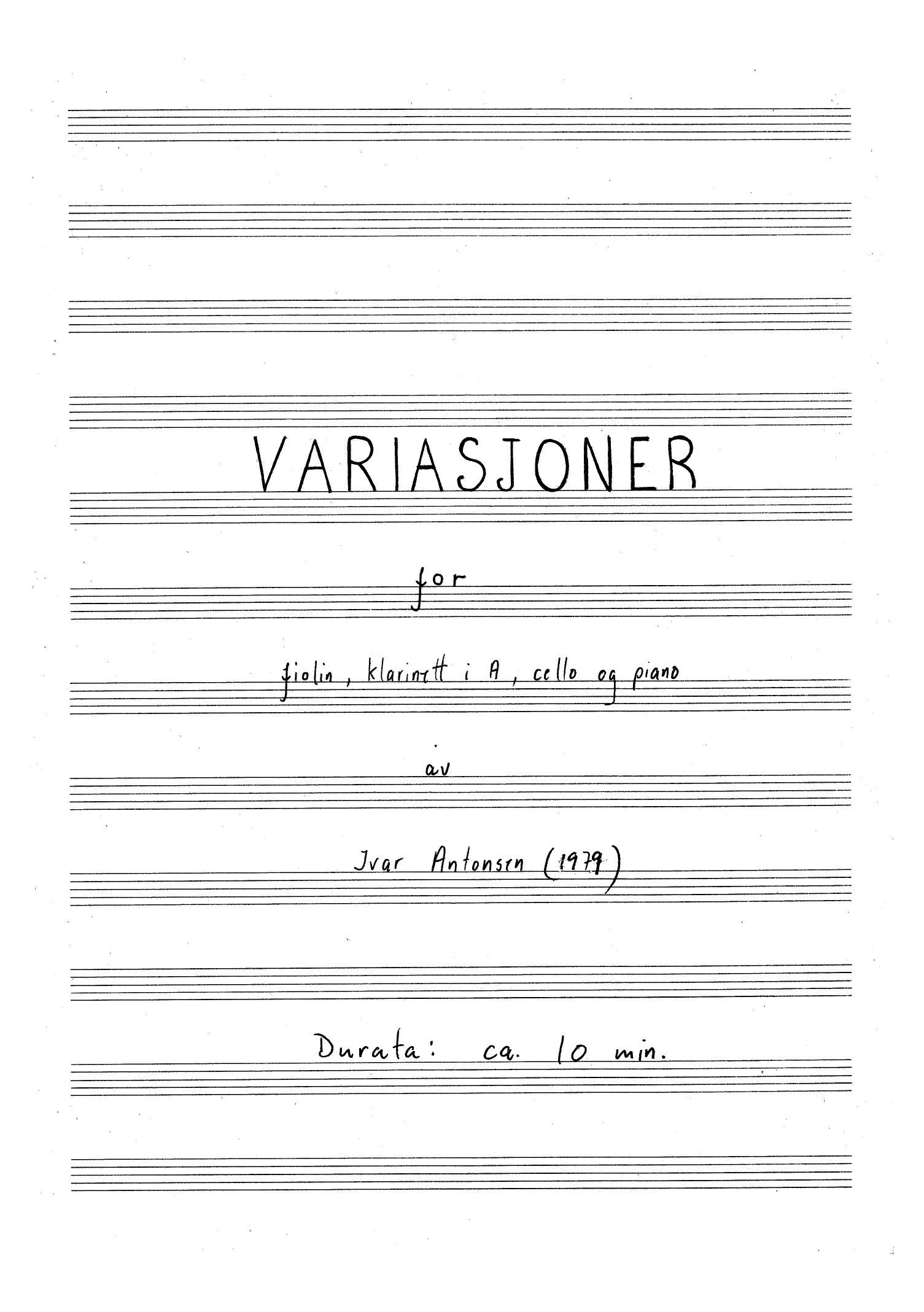 Variations for violin, clarinet in A, cello and piano