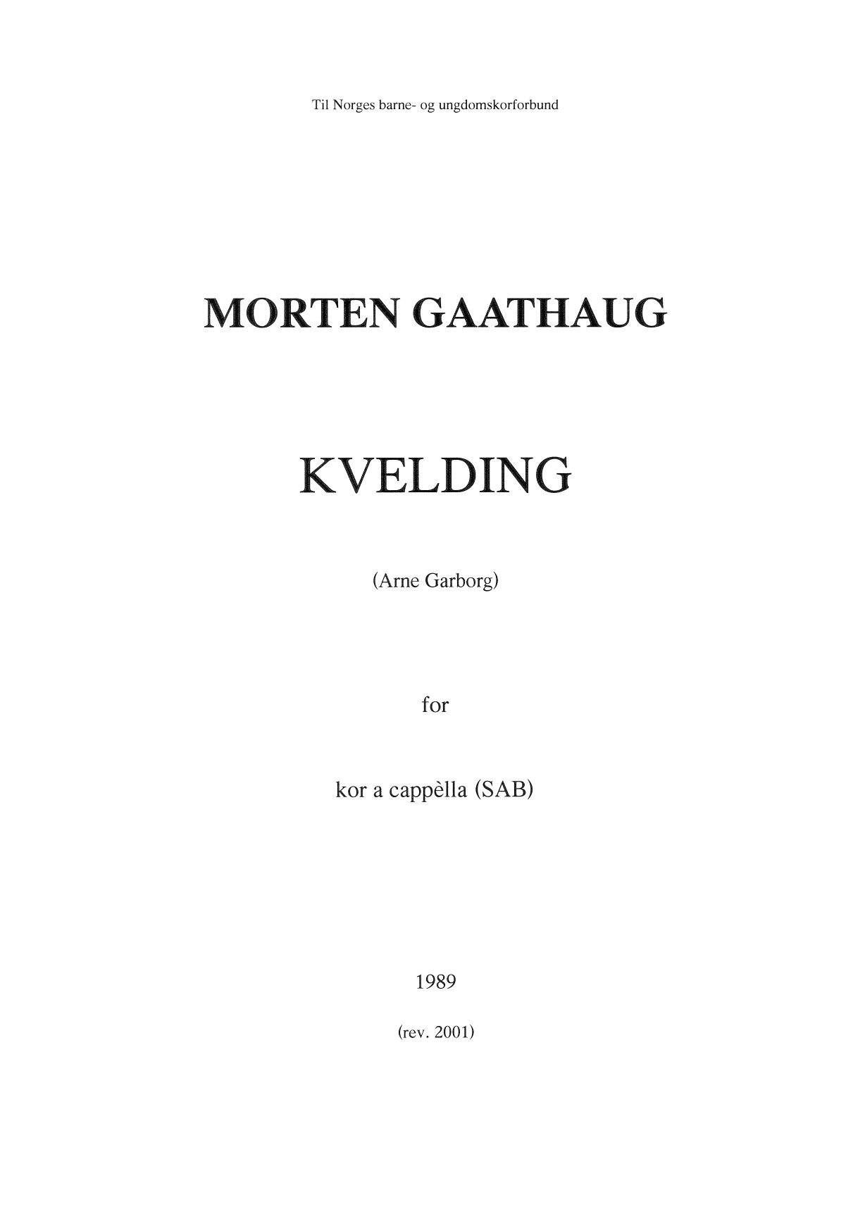 Kvelding - For kor (SAB)