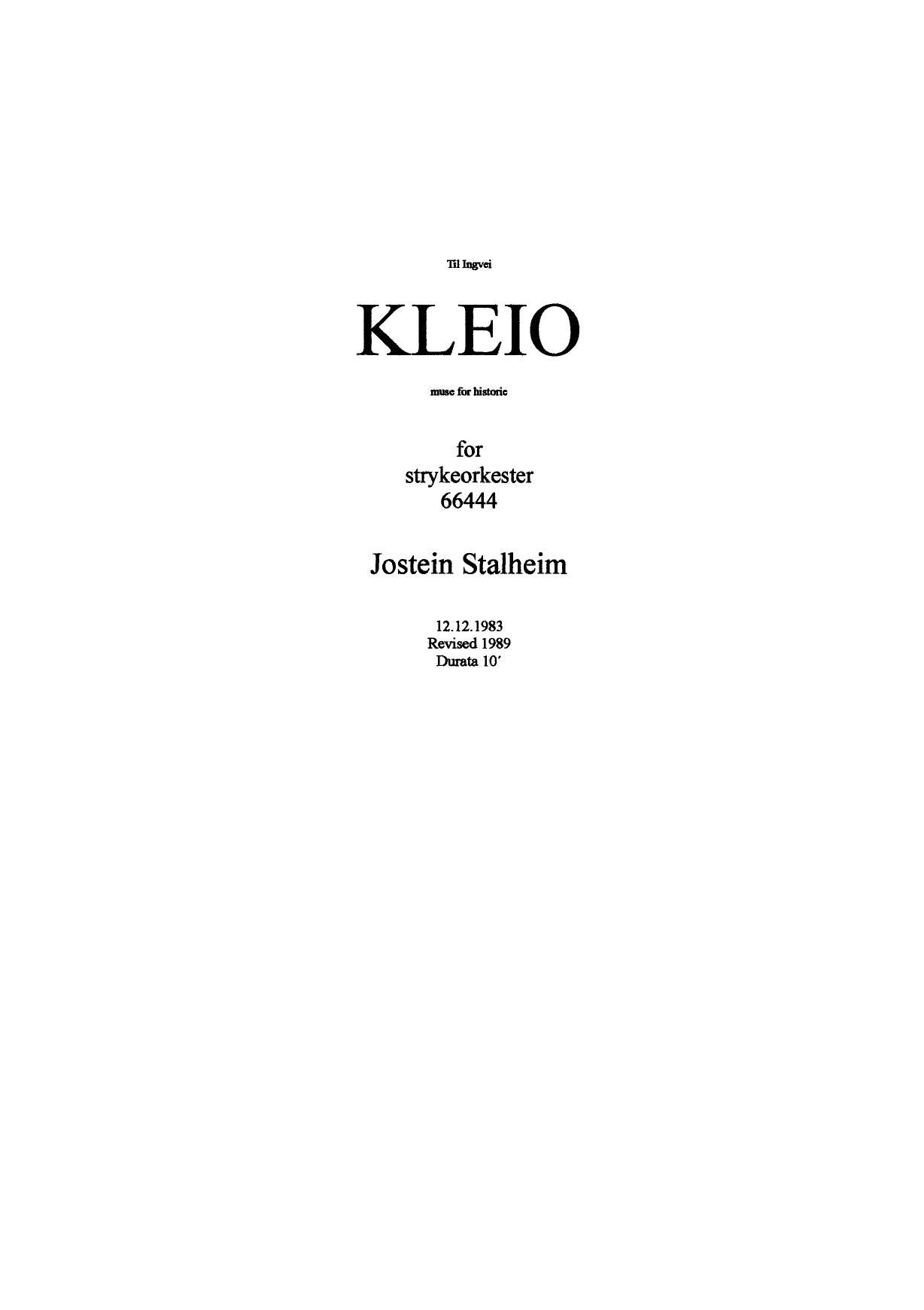 Kleio - Muse for History : For String Orchestra