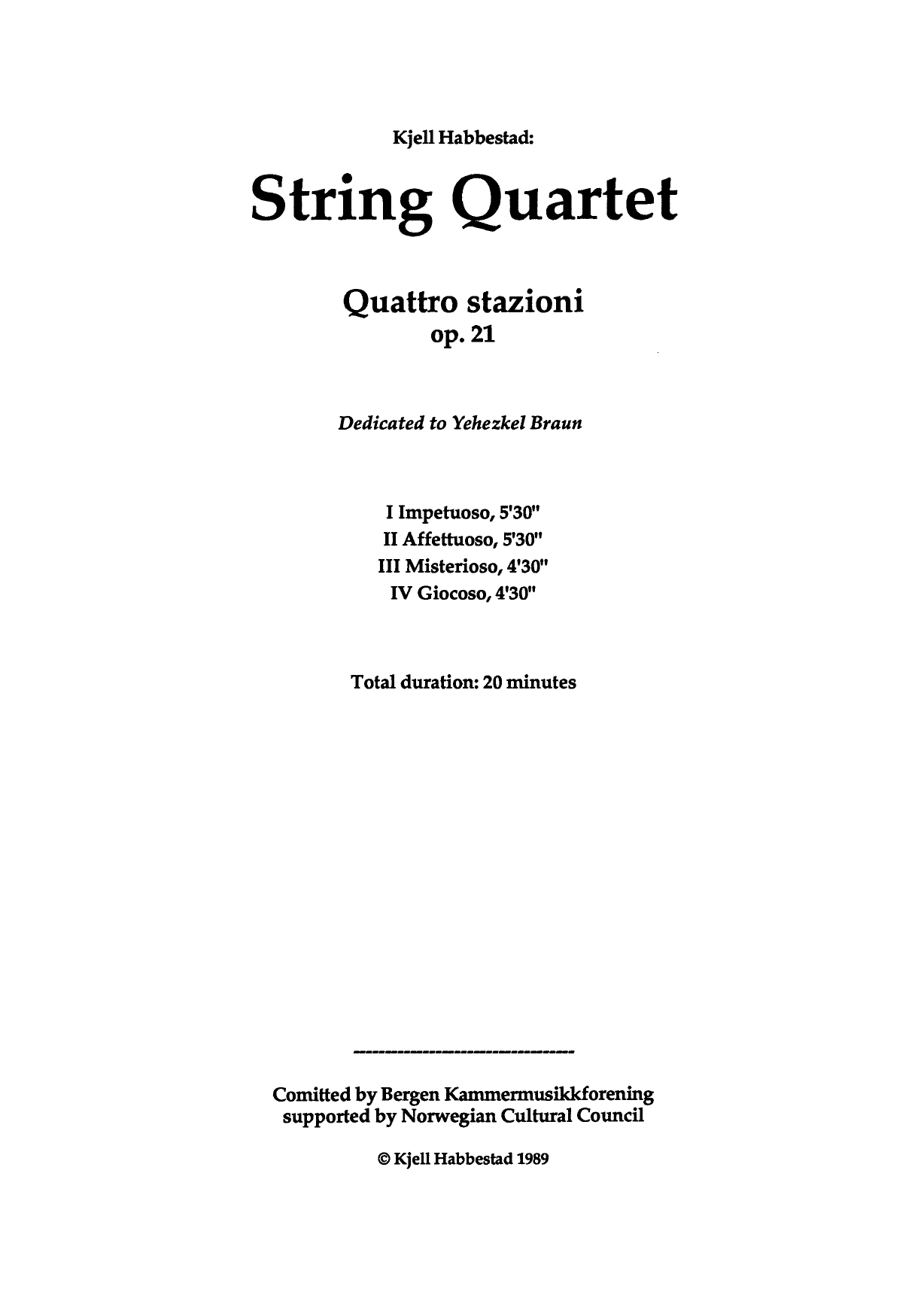 String Quartet - Quattro Stazioni, op. 21