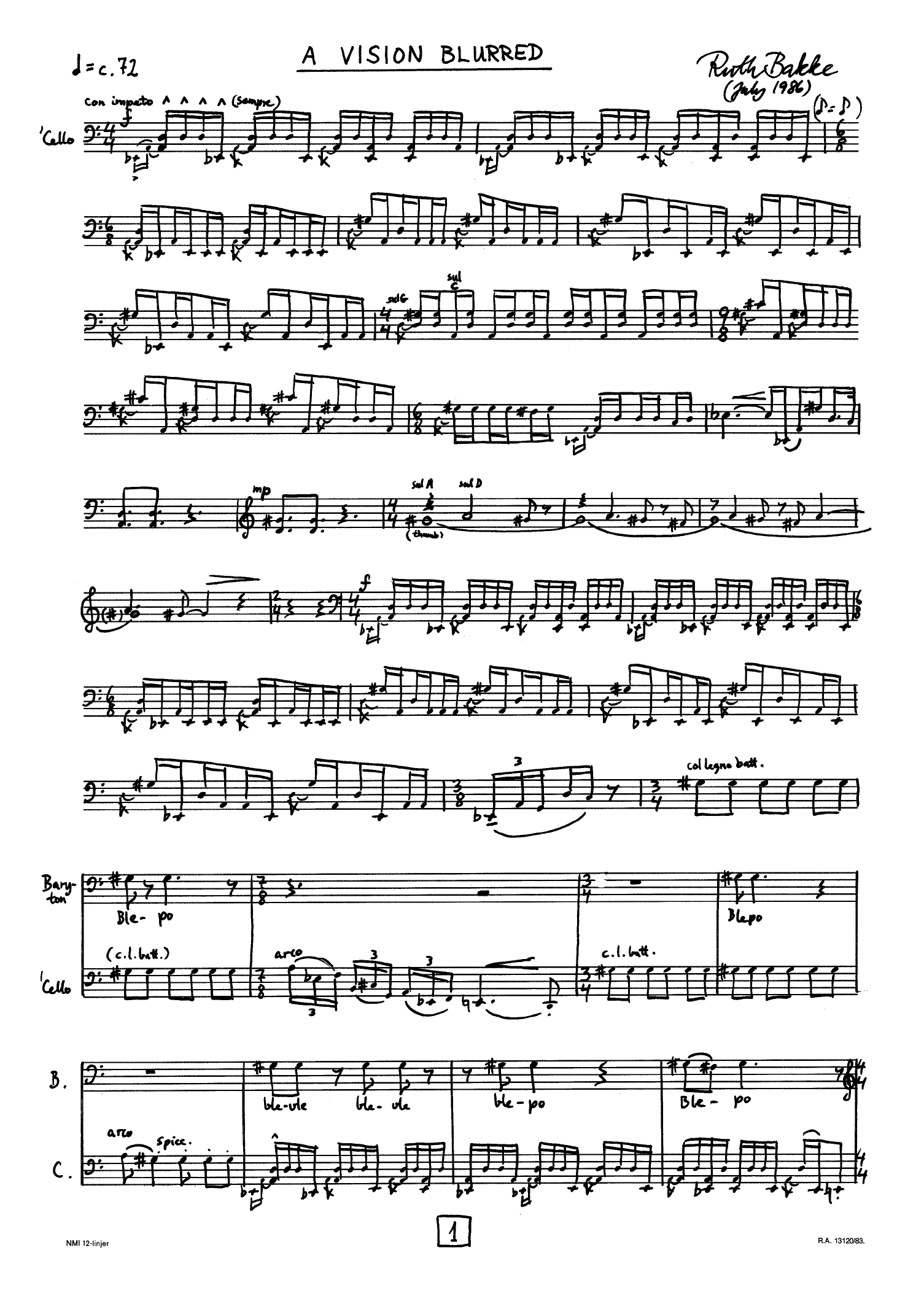 A Vision Blurred - A Composition for Baritone & Cello - Bilde 3