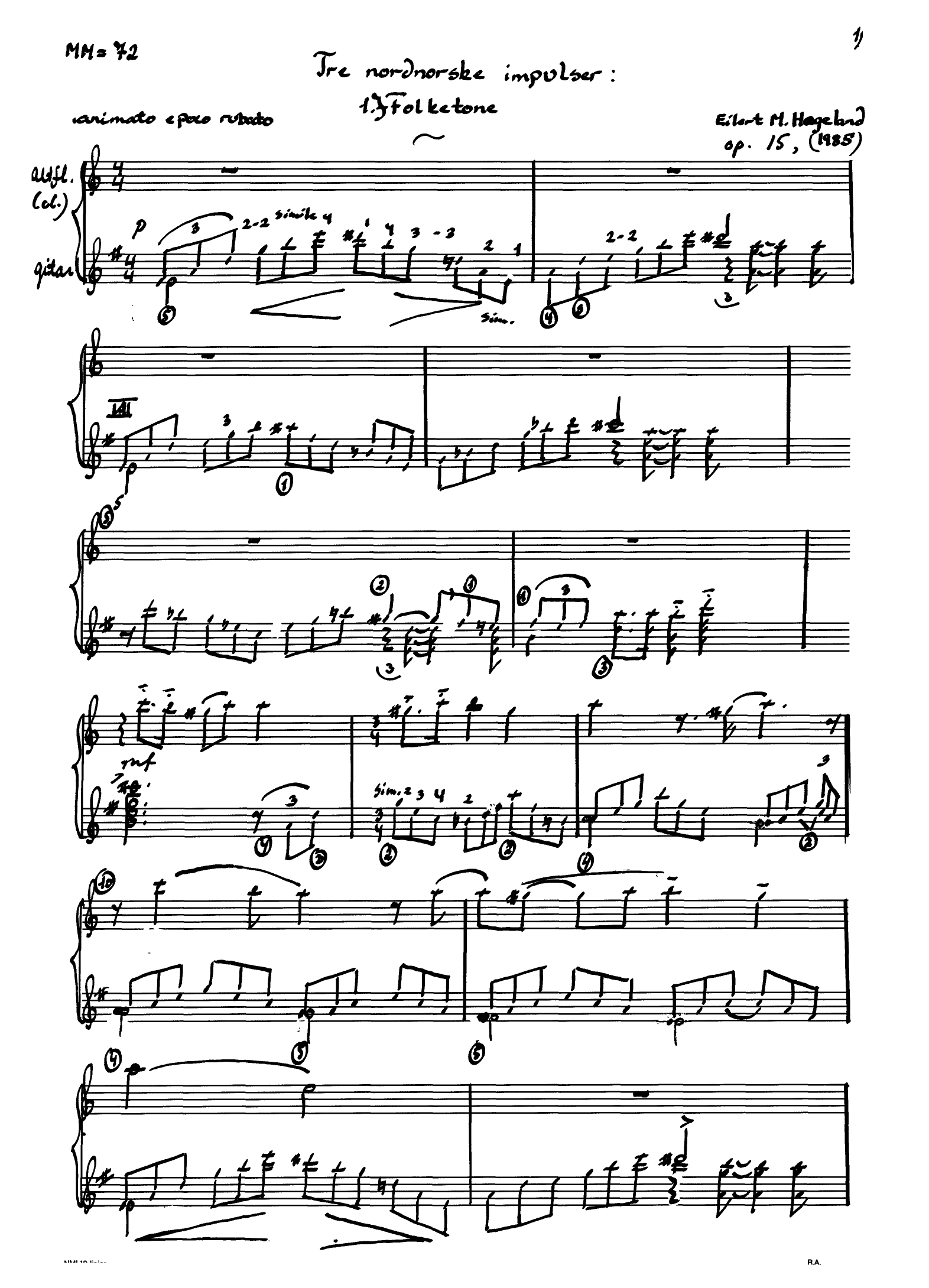Tre nordnorske impulser for altfløyte og gitar (klarinett: B), op. 15 - Image 3