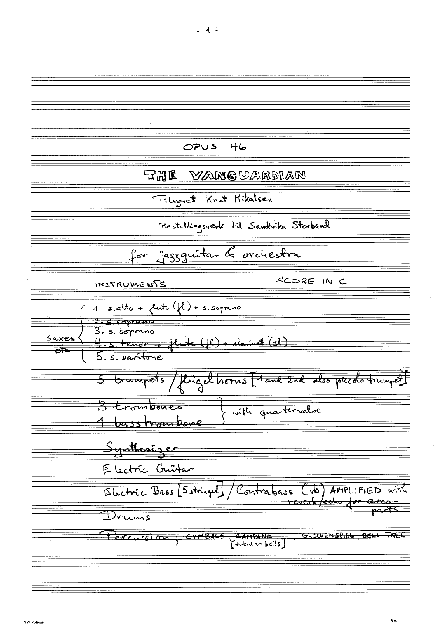 The Vanguardian for Jazzguitar & Orchestra, Op. 46