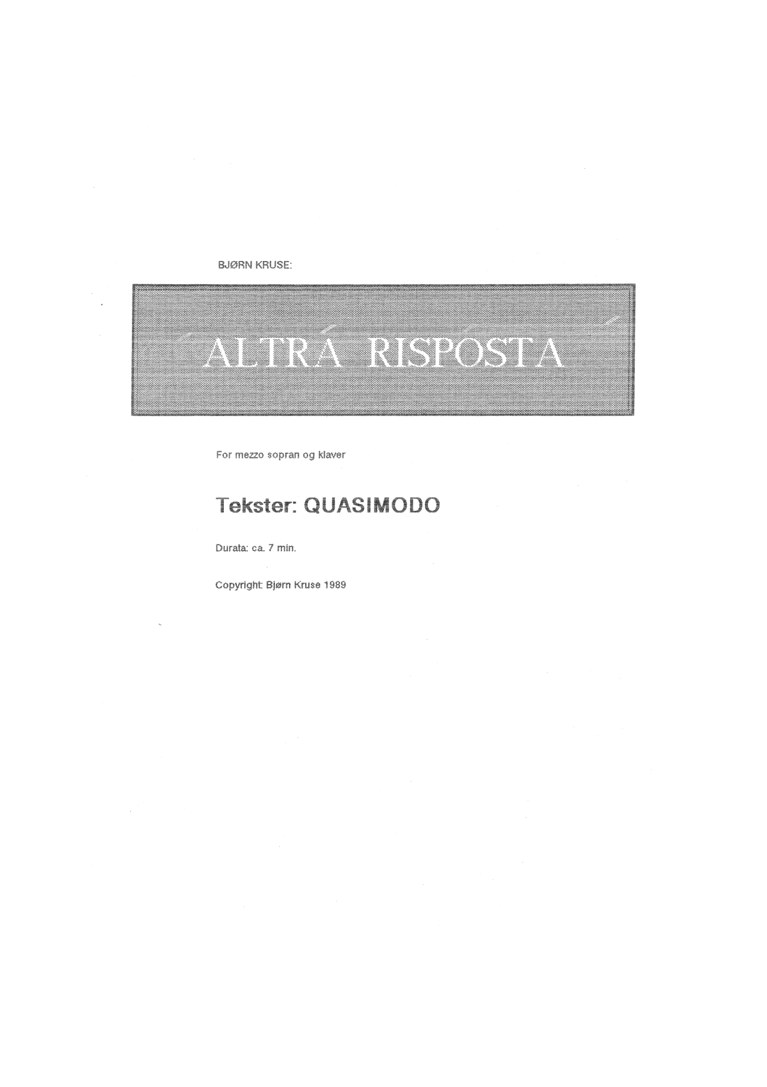 Altra risposta - For mezzo sopran og klaver