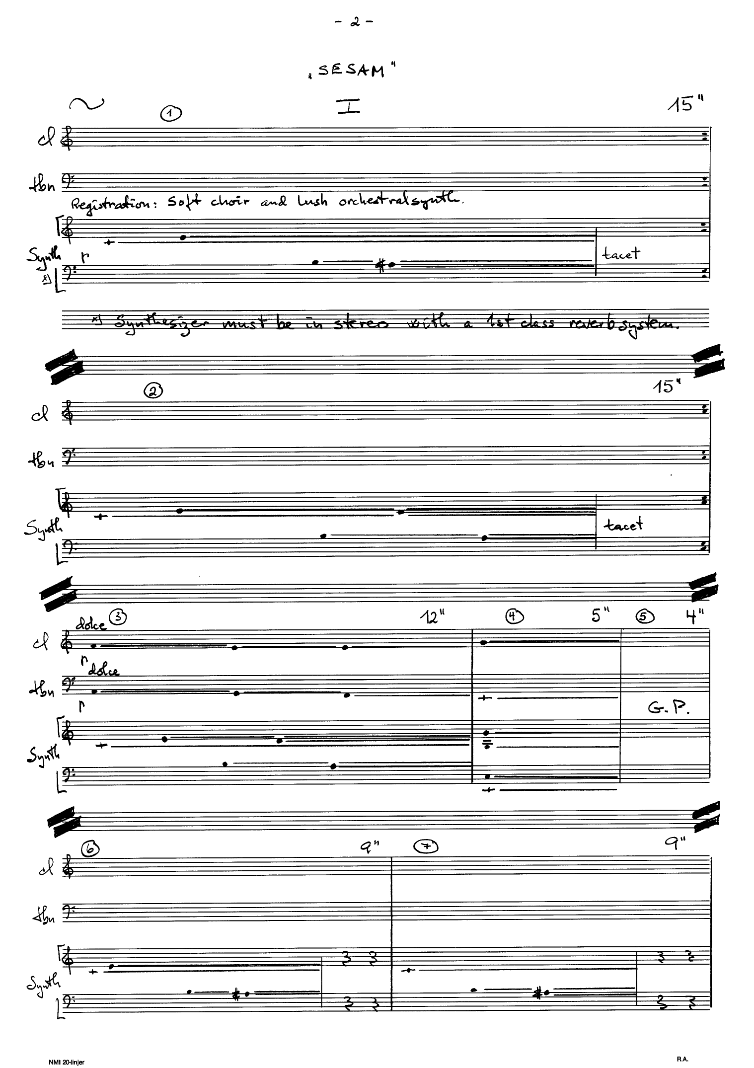 Sesam for Clarinet, Trombone, Grand Piano / Synthesizer, Op. 47 - Image 2