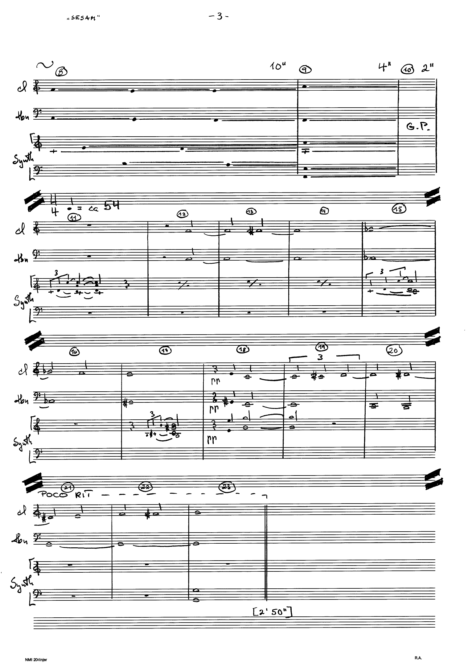 Sesam for Clarinet, Trombone, Grand Piano / Synthesizer, Op. 47 - Image 3