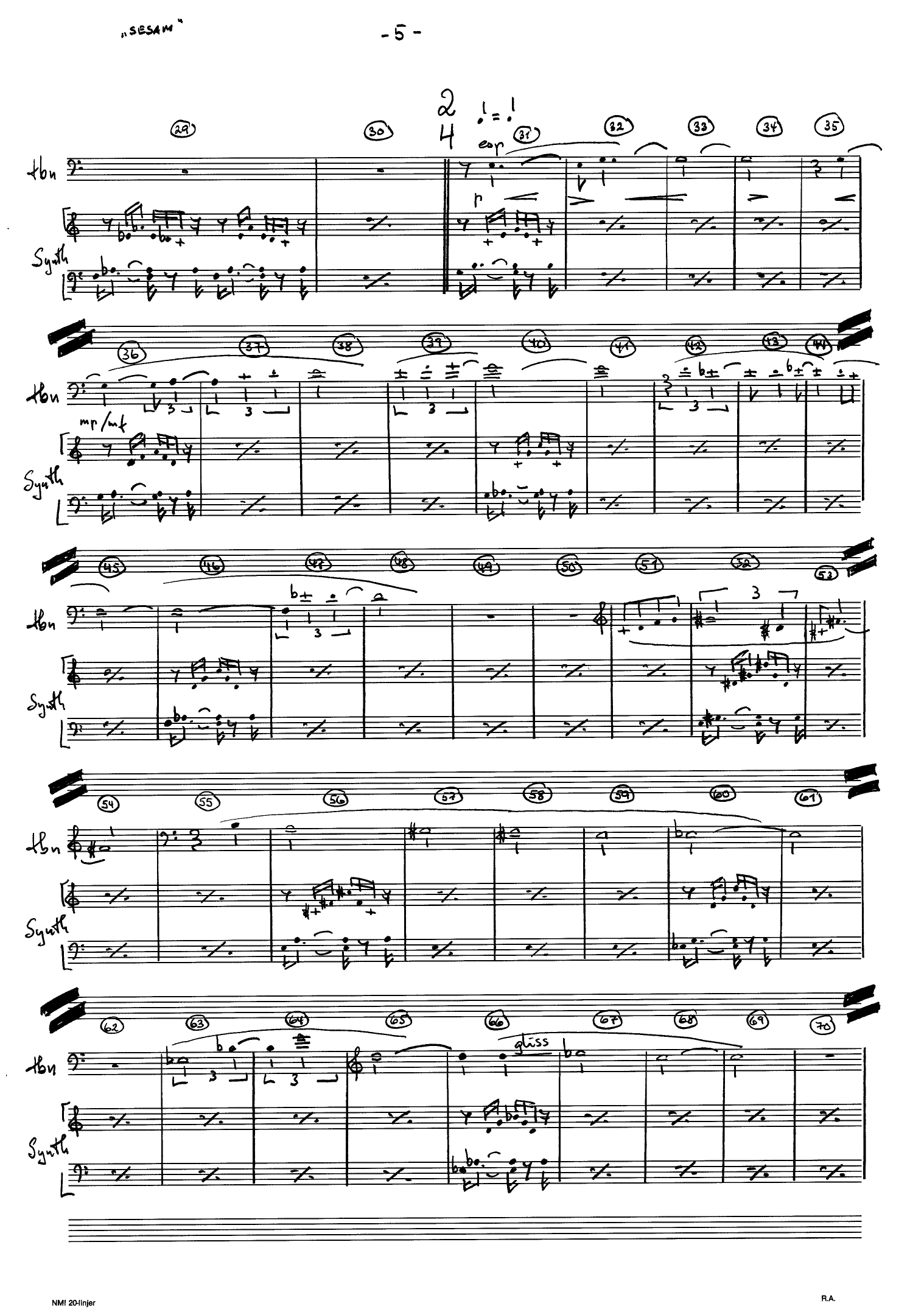 Sesam for Clarinet, Trombone, Grand Piano / Synthesizer, Op. 47 - Image 5
