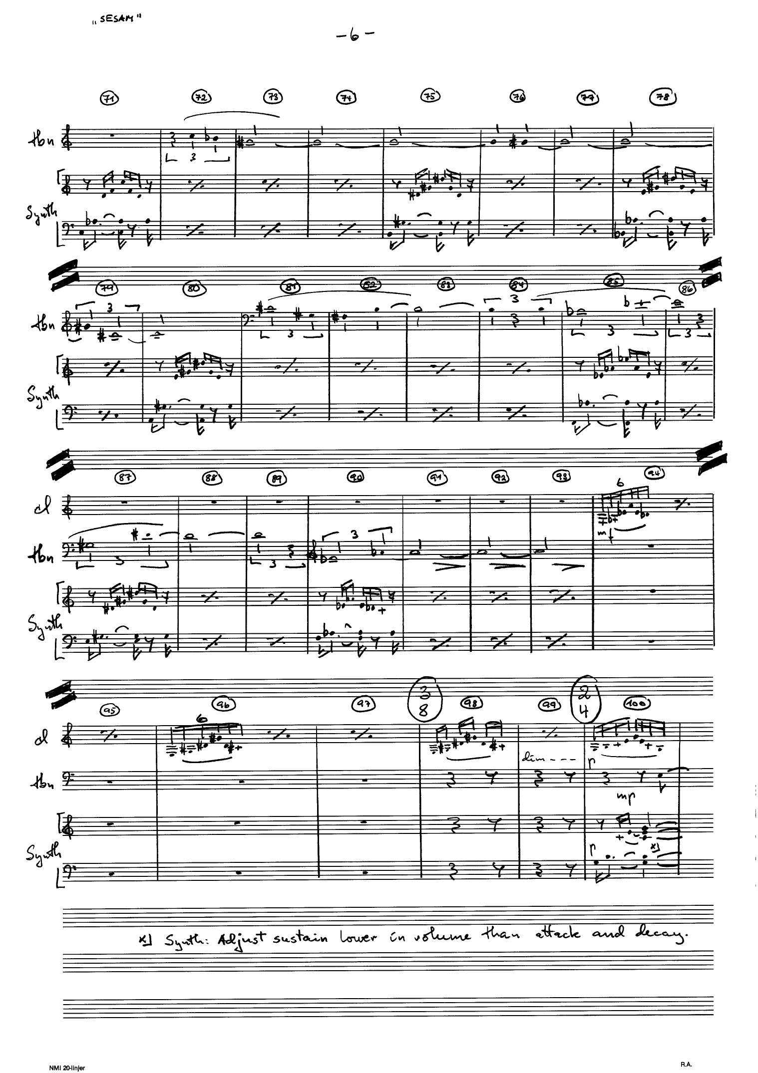 Sesam for Clarinet, Trombone, Grand Piano / Synthesizer, Op. 47 - Image 6