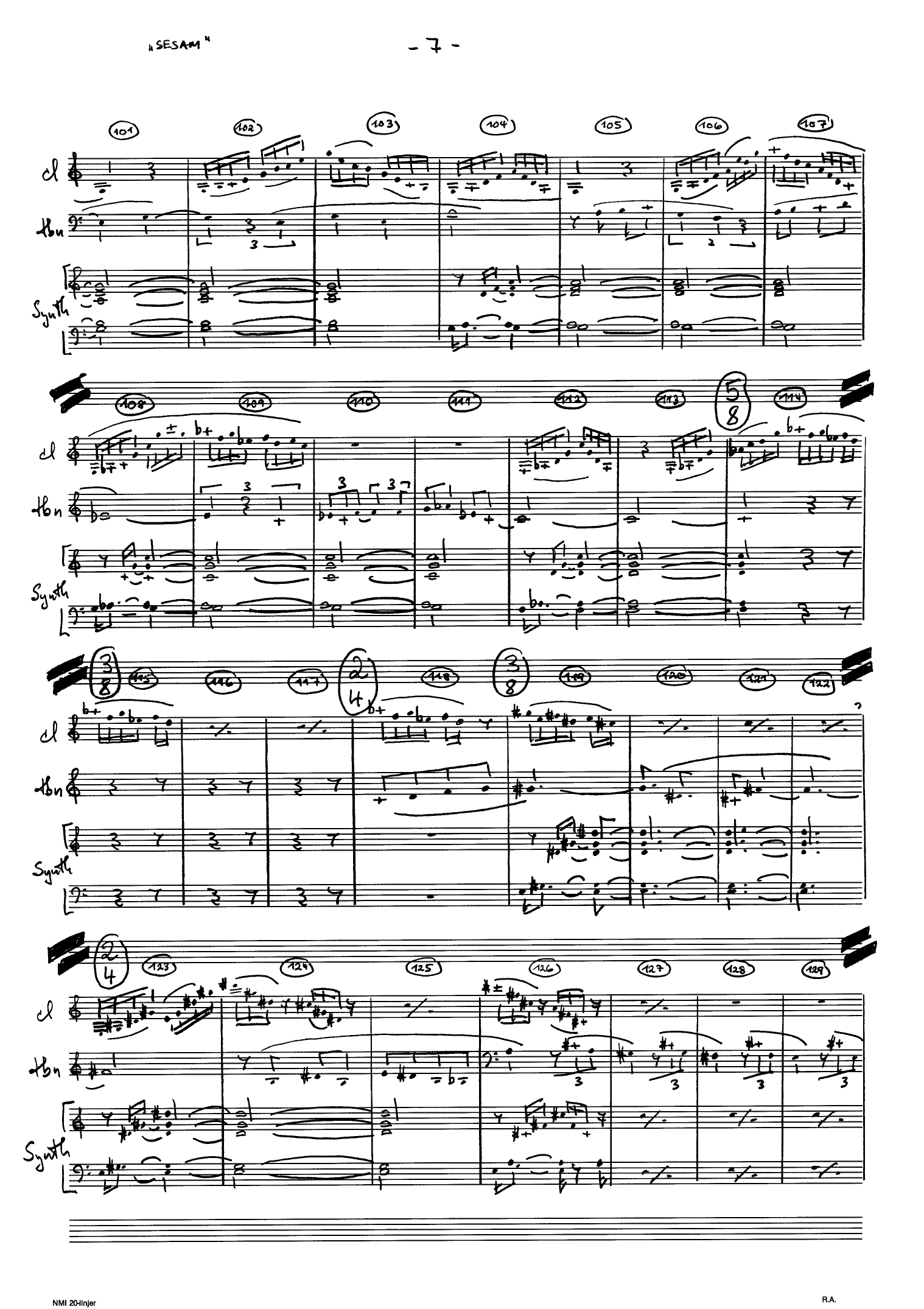 Sesam for Clarinet, Trombone, Grand Piano / Synthesizer, Op. 47 - Image 7