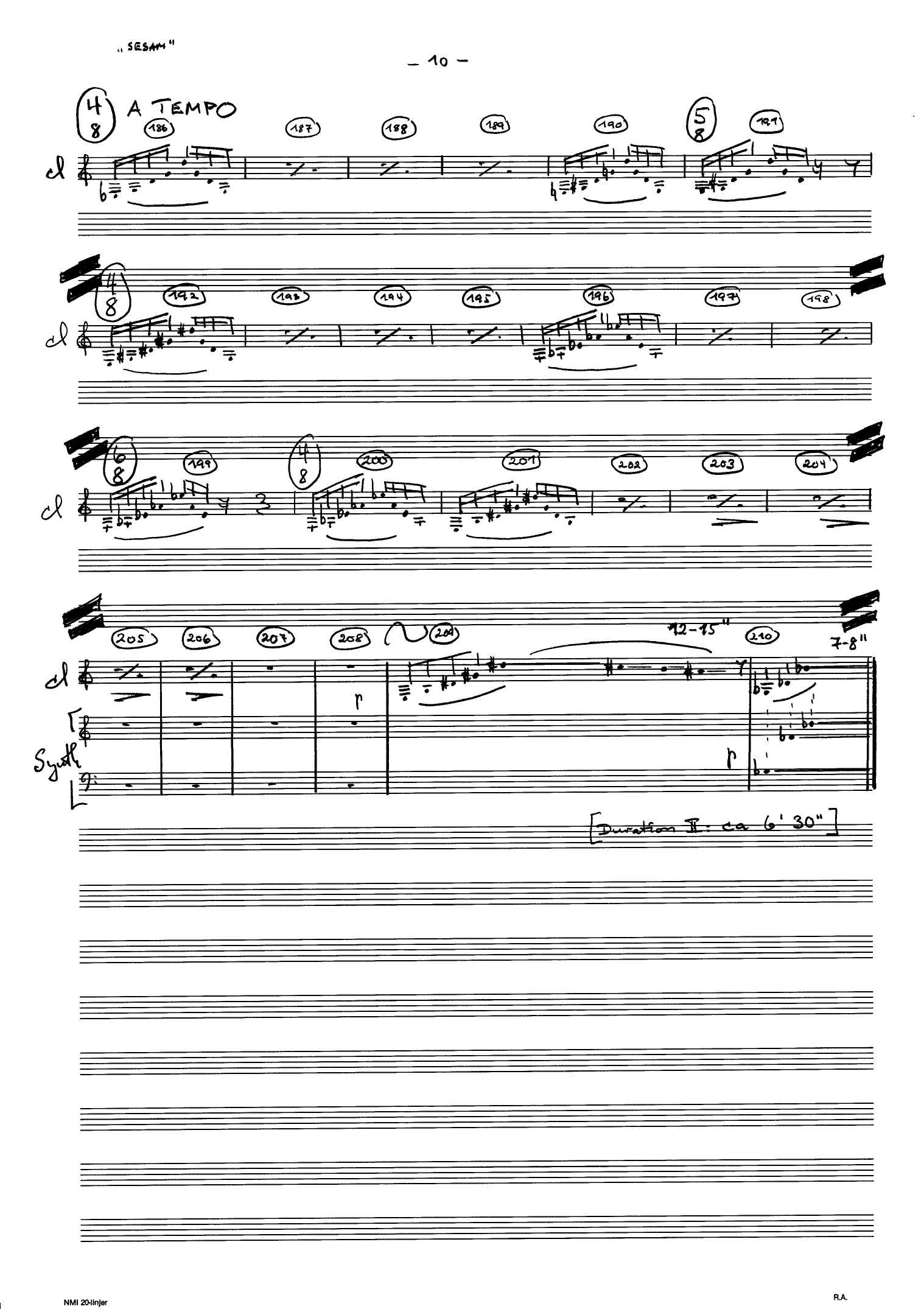 Sesam for Clarinet, Trombone, Grand Piano / Synthesizer, Op. 47 - Image 10