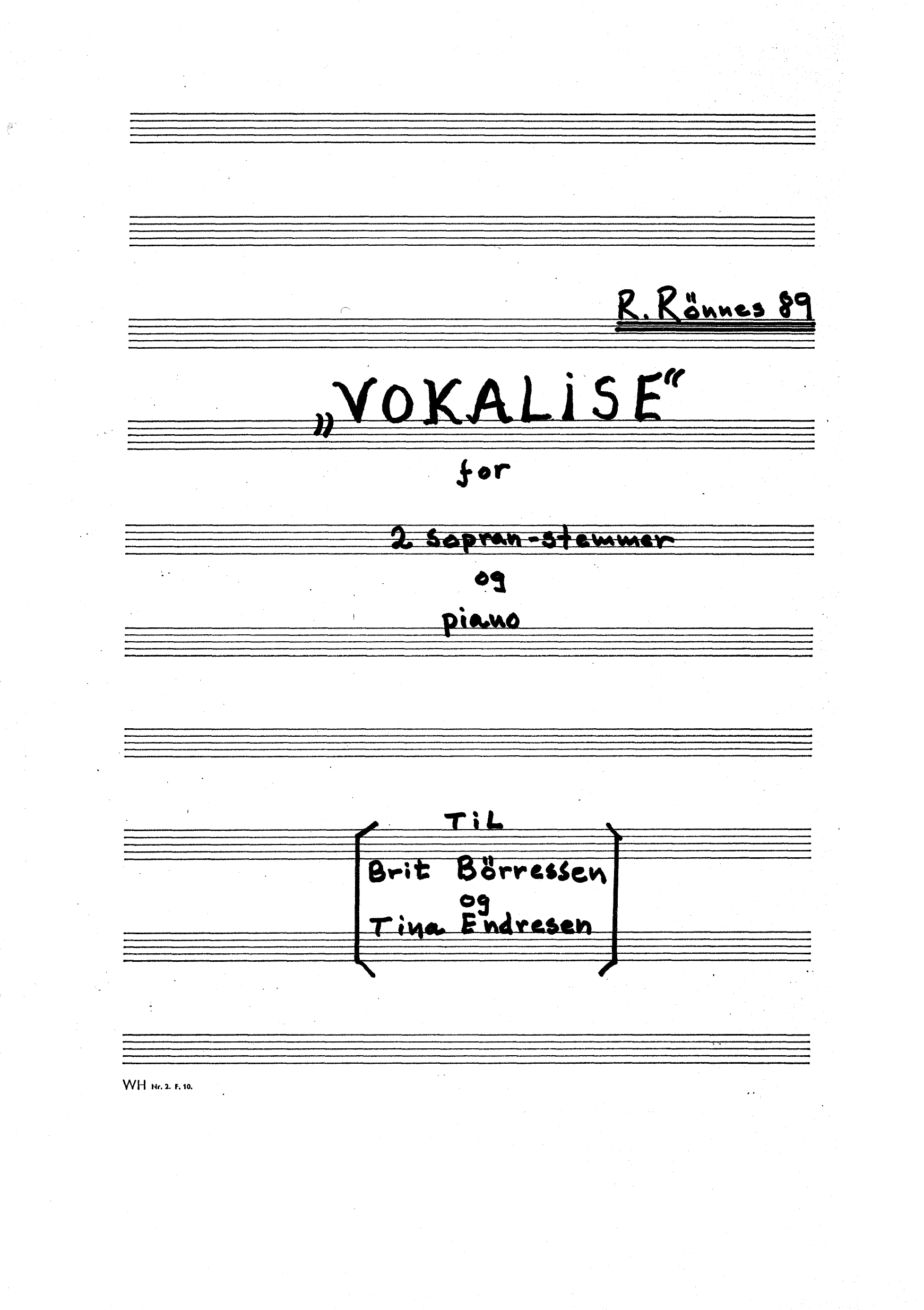 Vocalise for two Sopranos and Piano