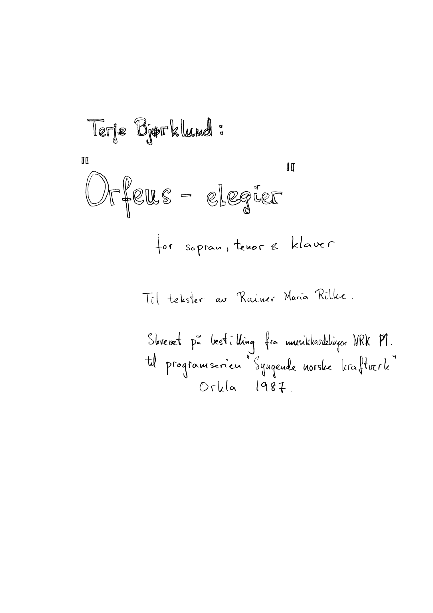 Orfeus-elegier for sopran, tenor og klaver