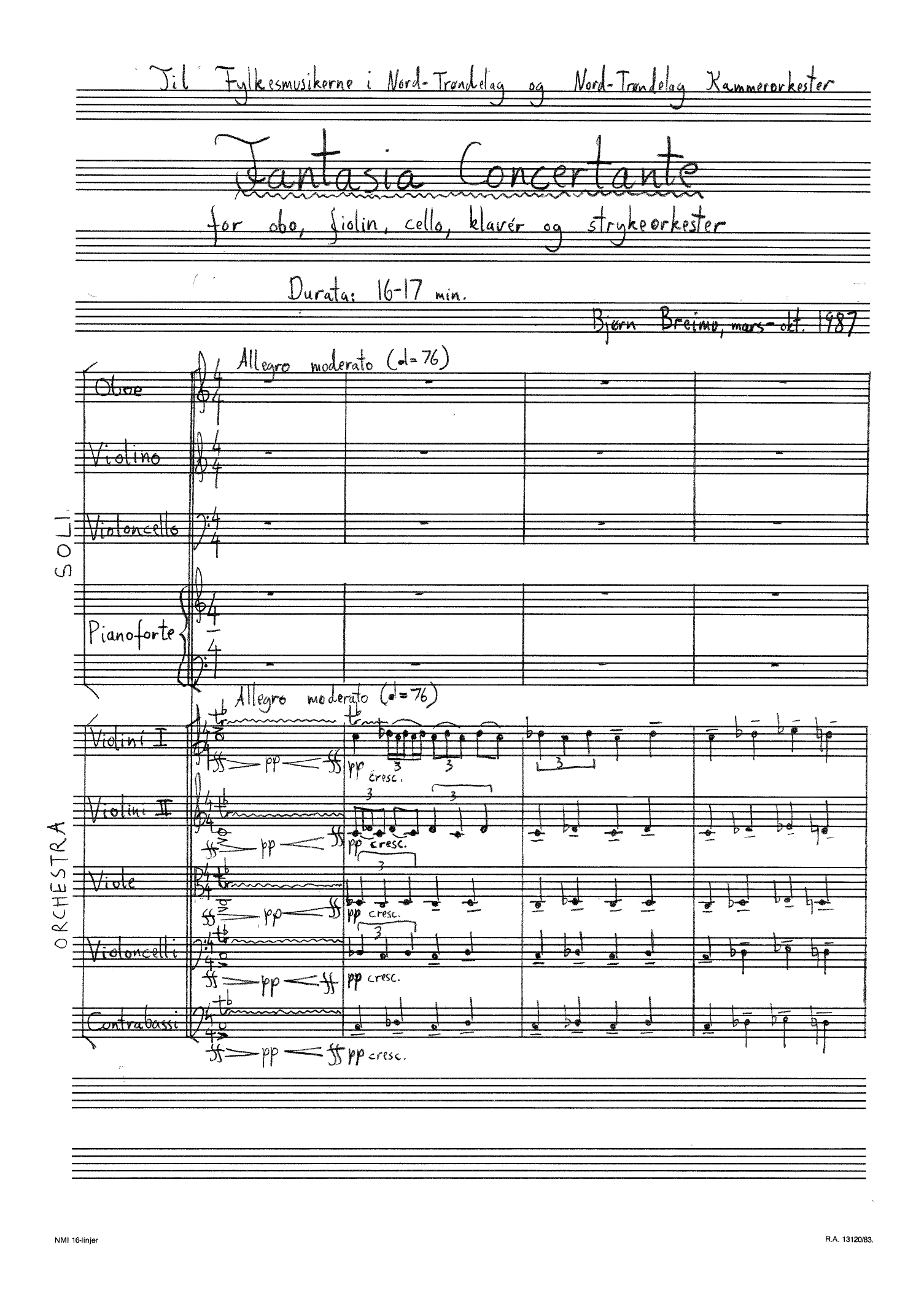 Fantasia Concertante for Oboe, Violin, Cello, Piano and String Orchestra