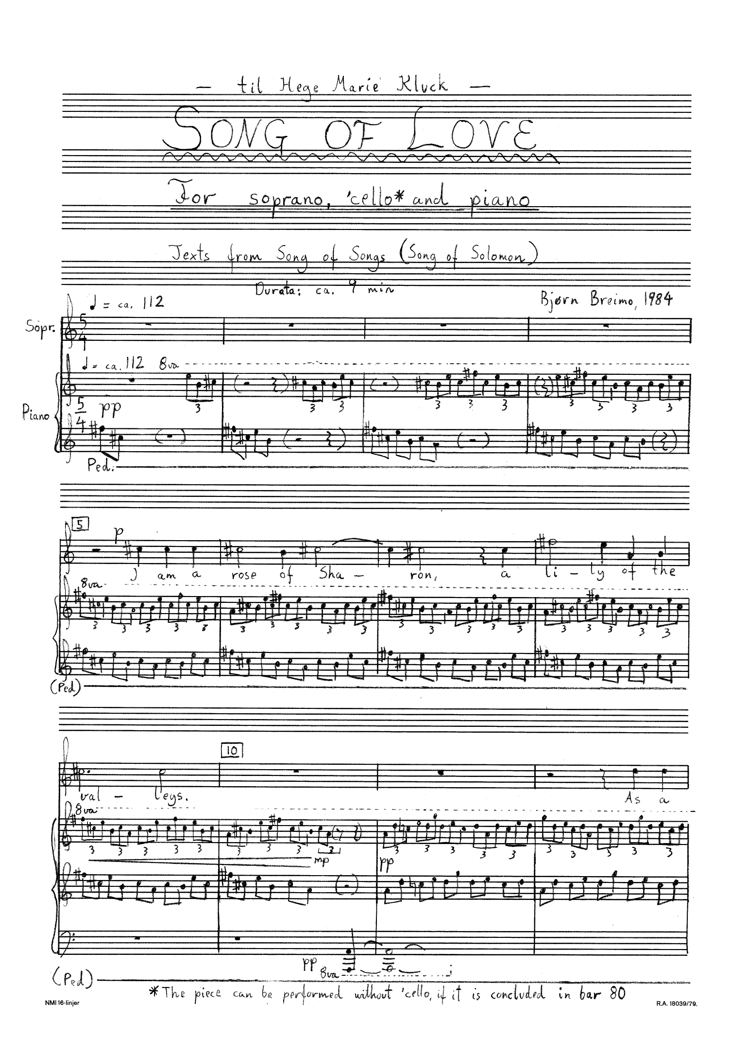 Song of Love - For Soprano, Cello and Piano