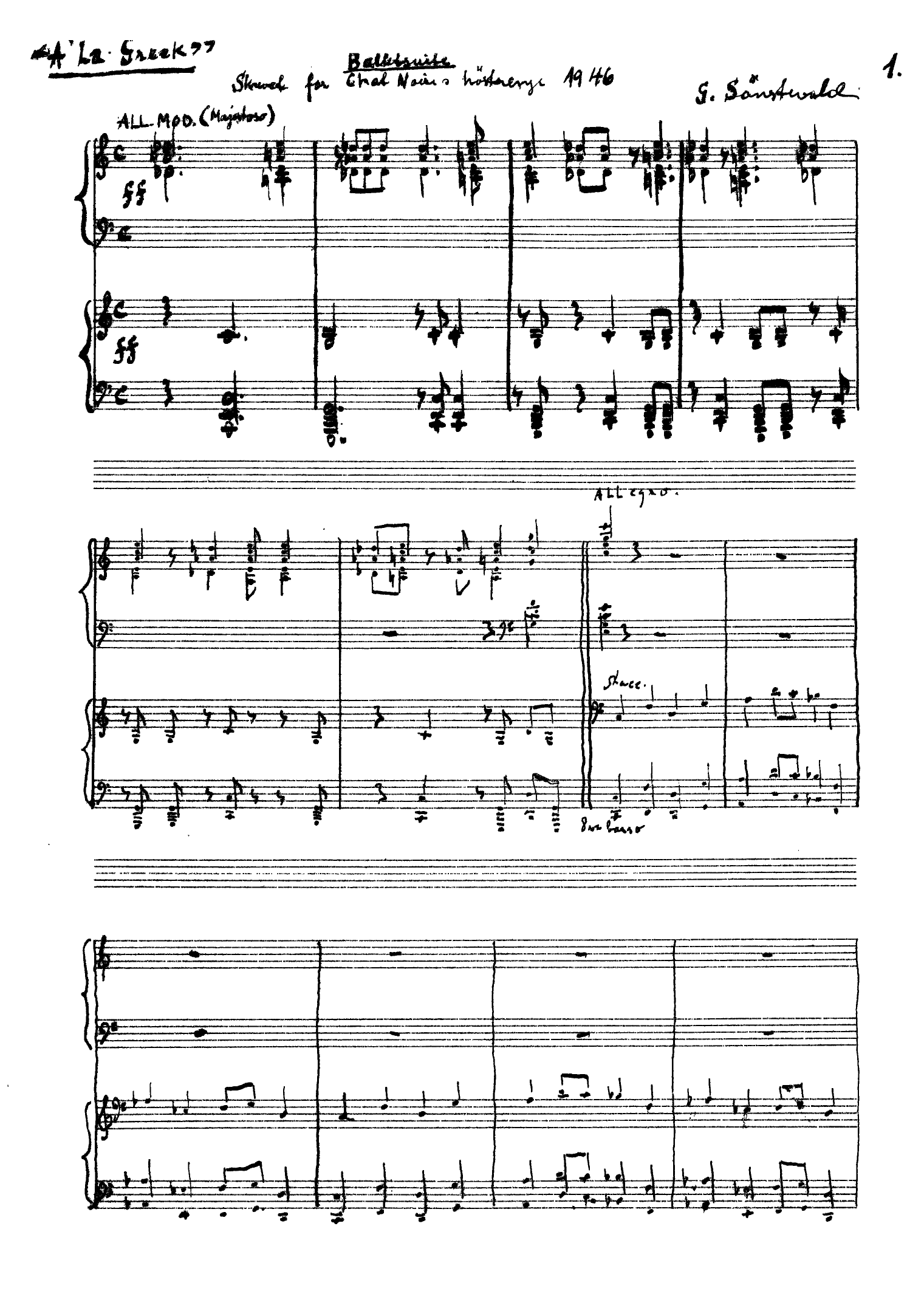 A la Greek - Ballettsuite skrevet for Chat Noir's høstrevy 1946
