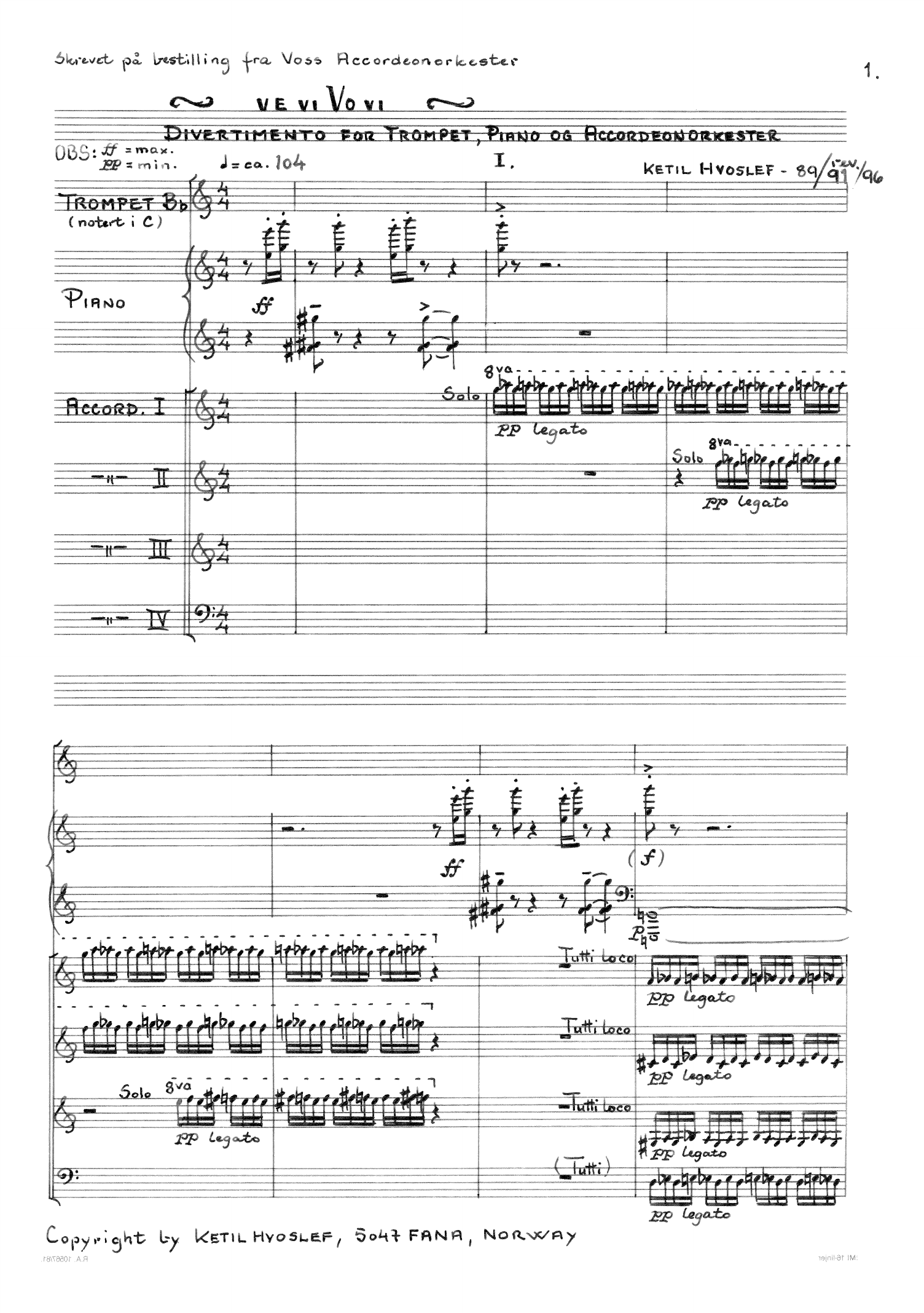 Ve vi Vo vi : Divertimento for Trumpet, Piano and Accordion Orchestra