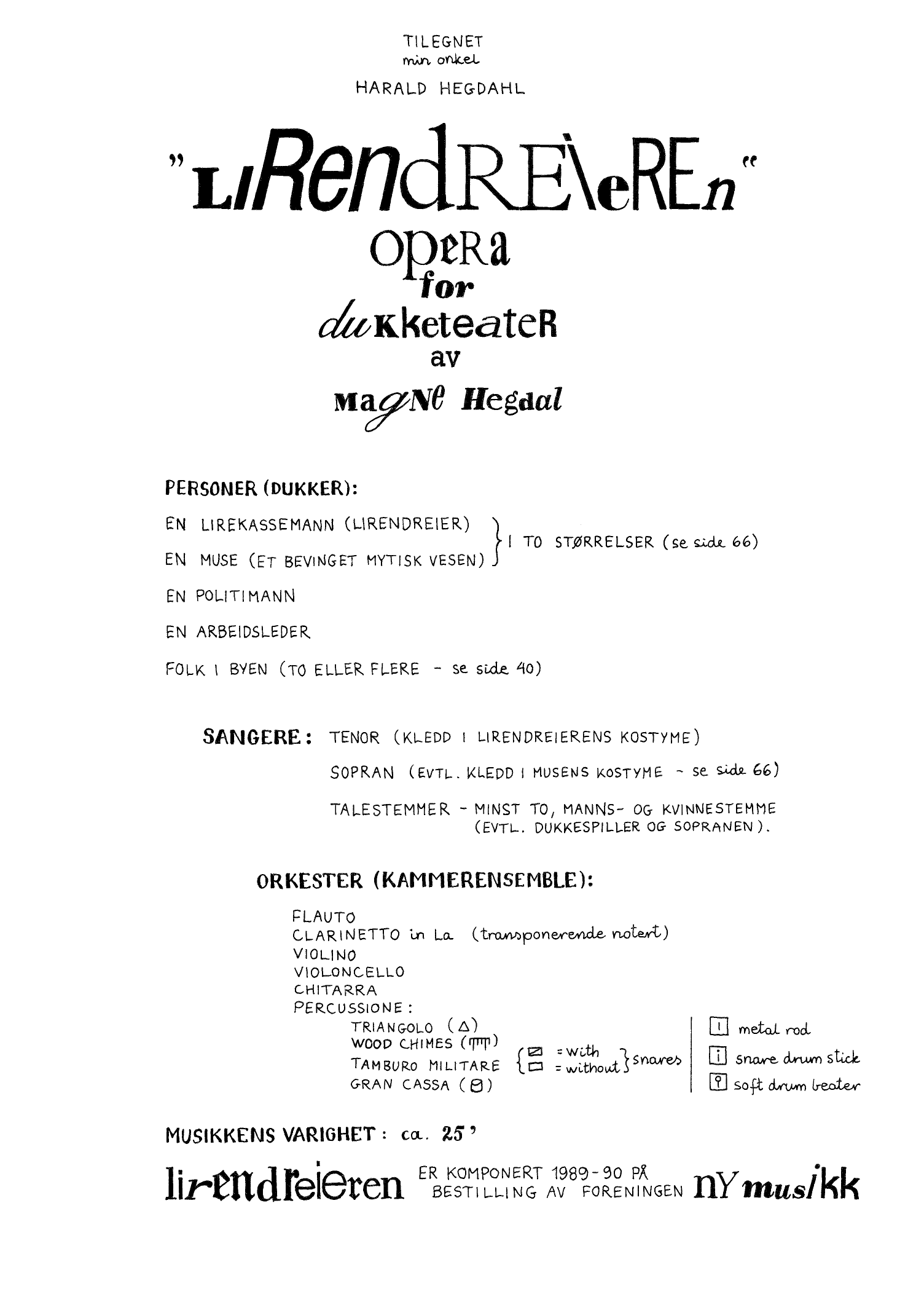 Lirendreieren - Opera for dukketeater