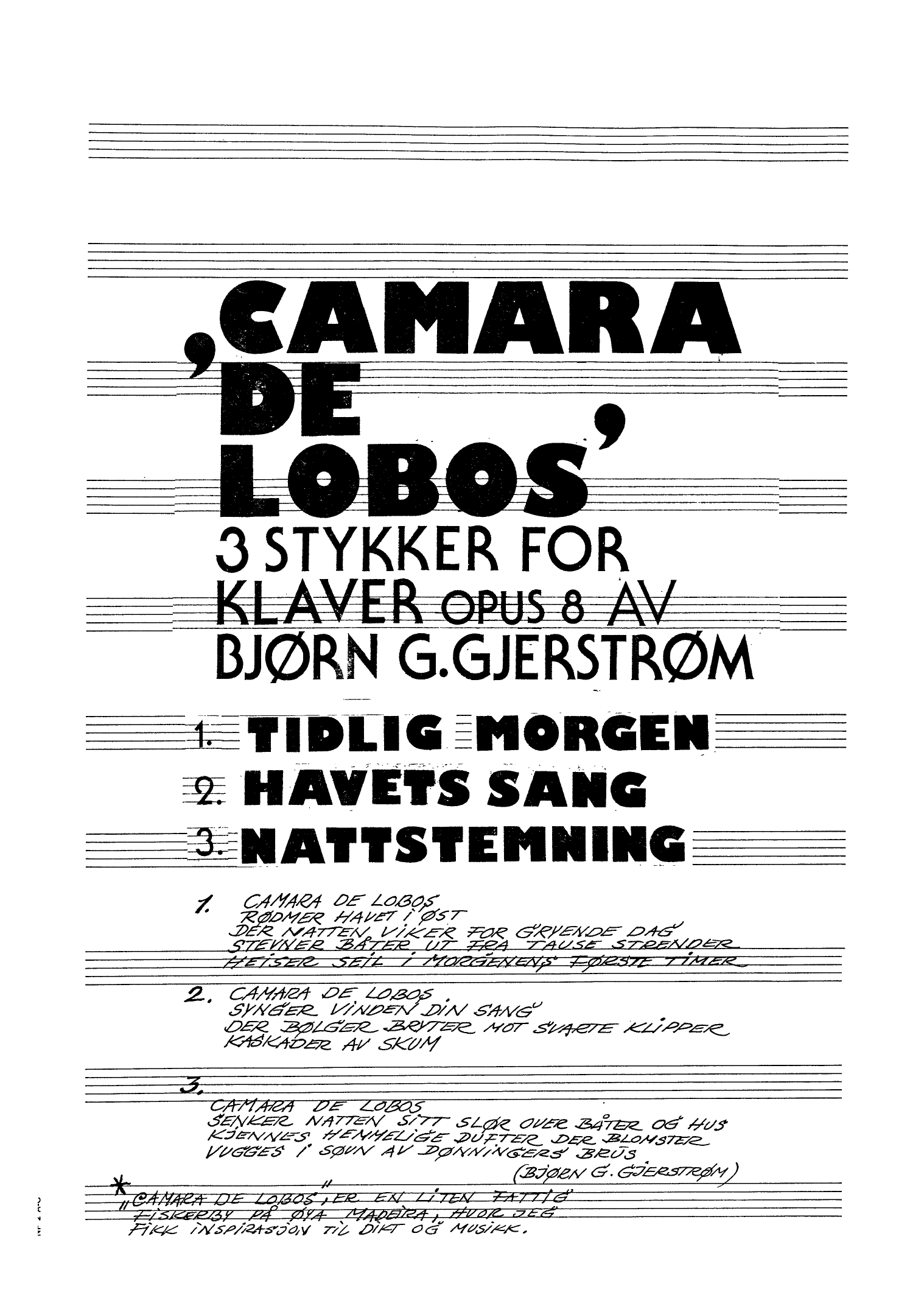 Camara de Lobos - 3 Stykker for Klaver, op. 8