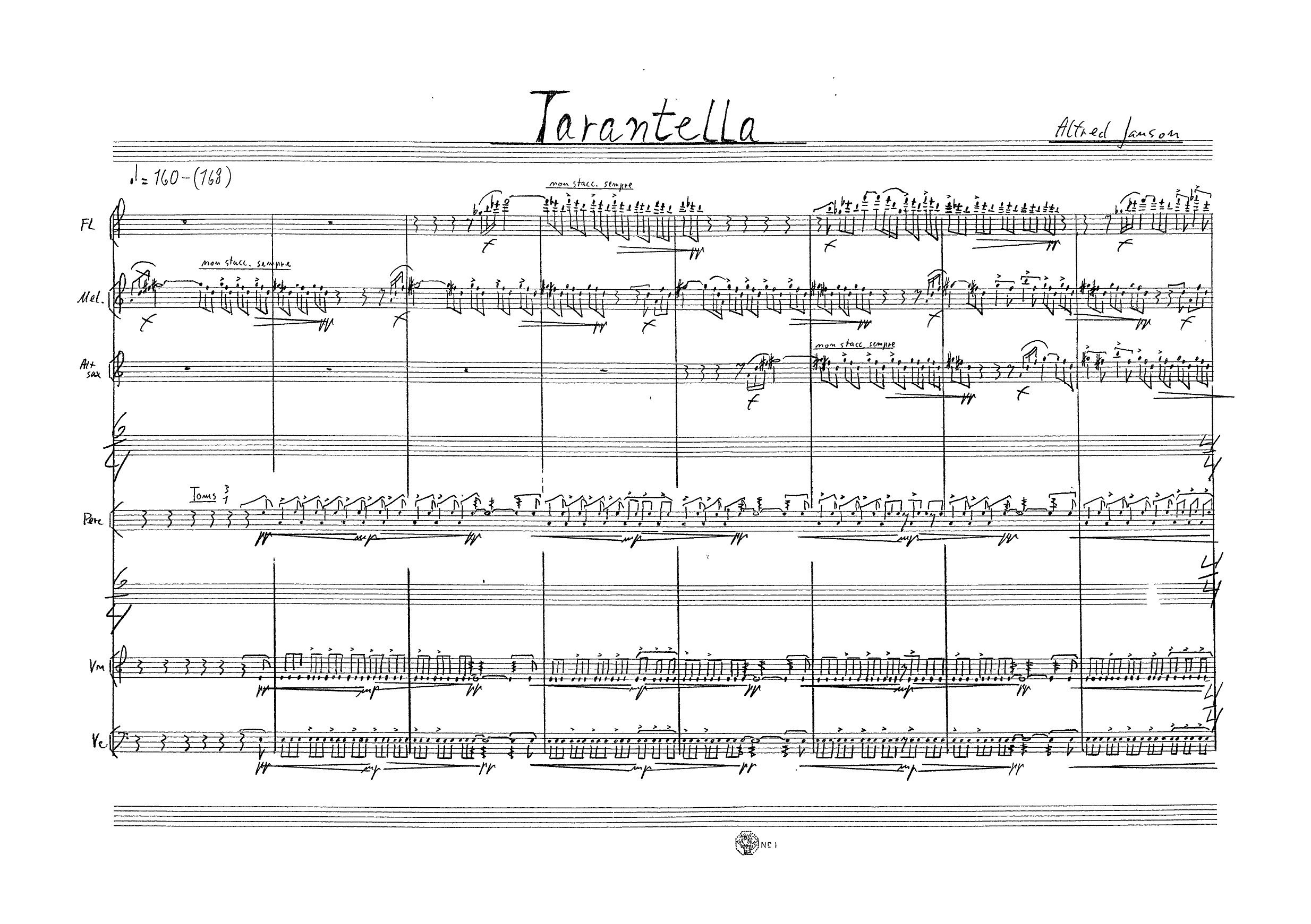 Tarantella for Flute, Melodica, Alto Saxophone, Percussion, 1 Violin, 1 Cello - Image 3