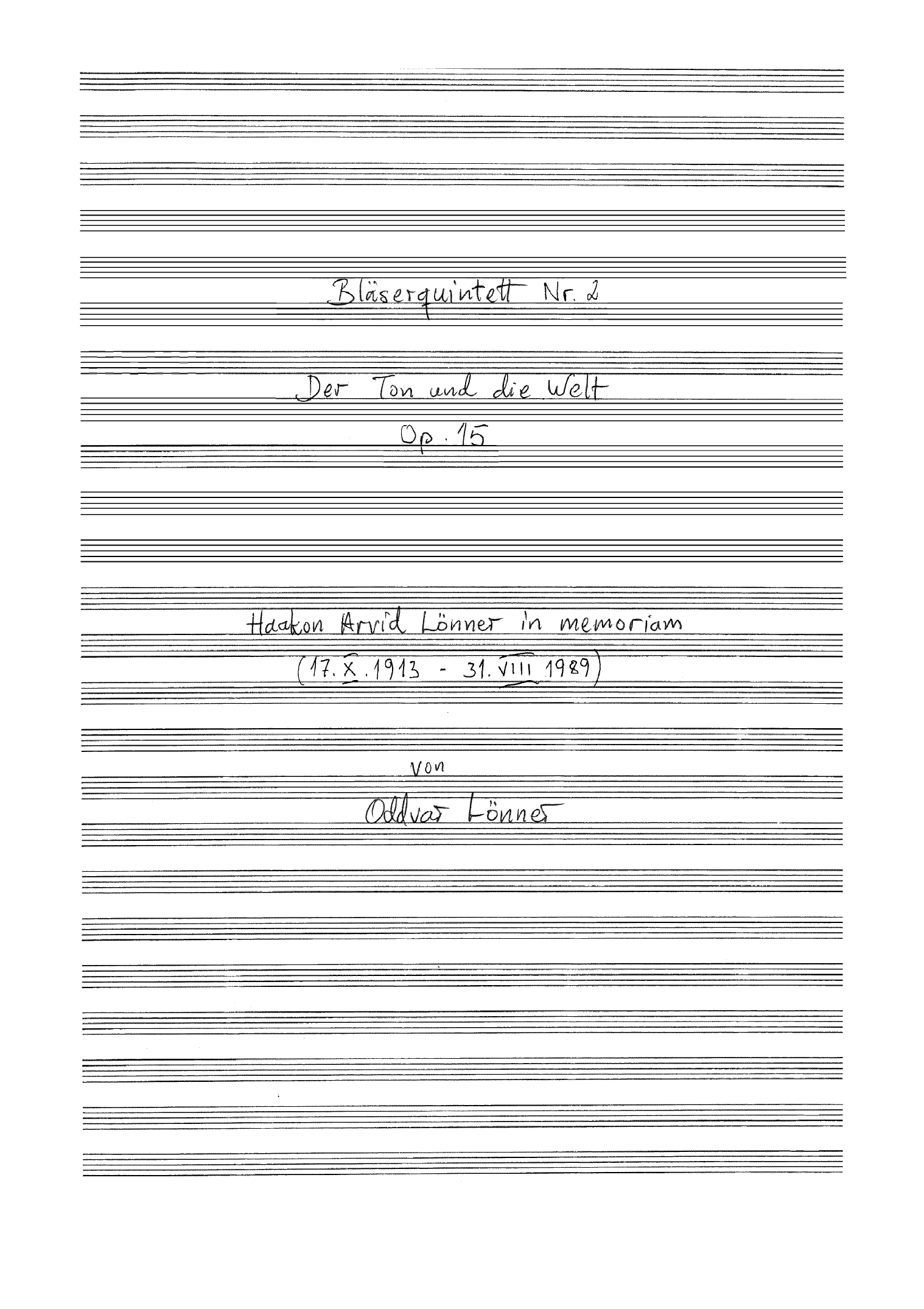 Bläserquintet Nr. 2 - Der Ton und die Welt, Op. 15