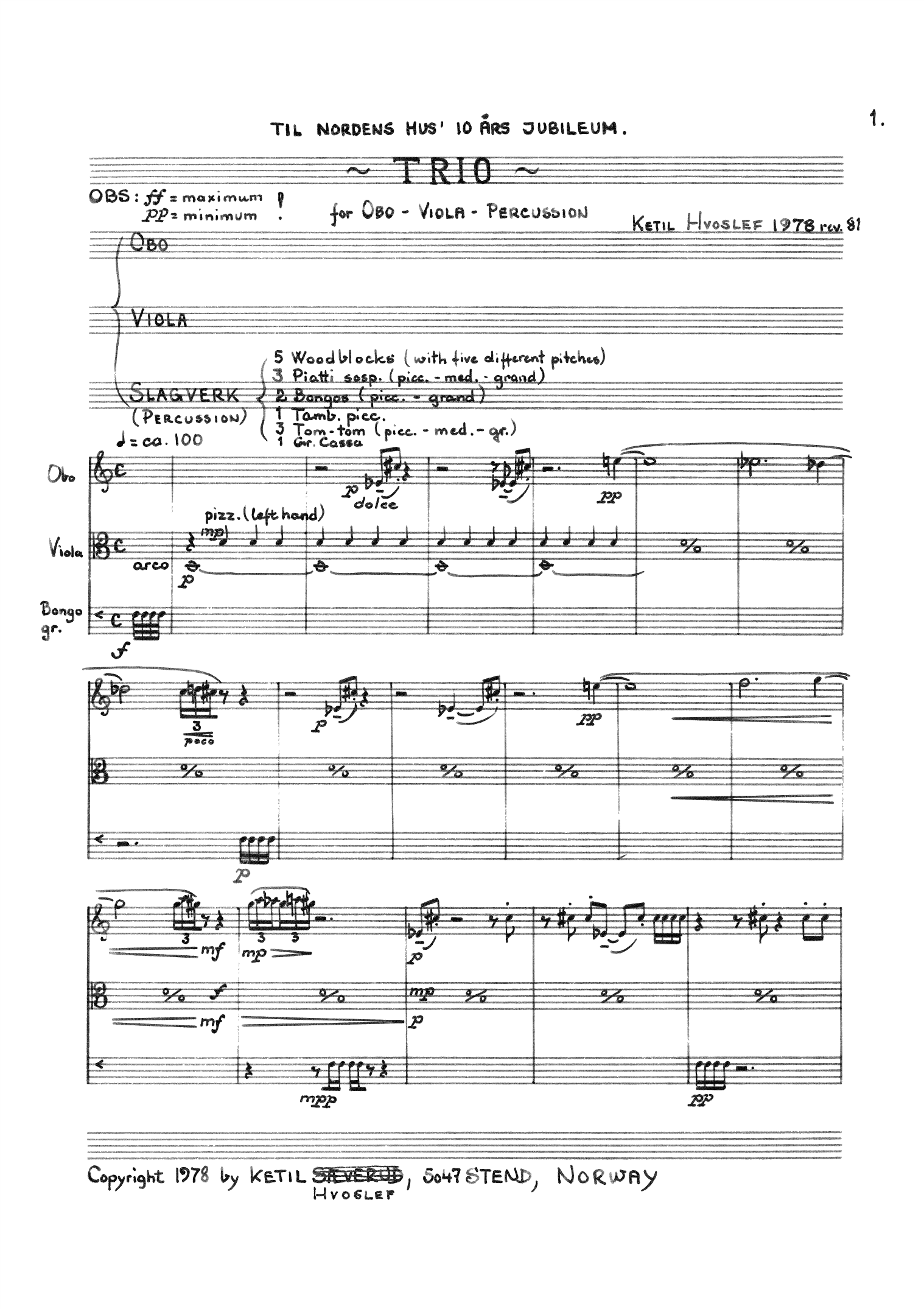 Trio for Obo, Viola, Percussion