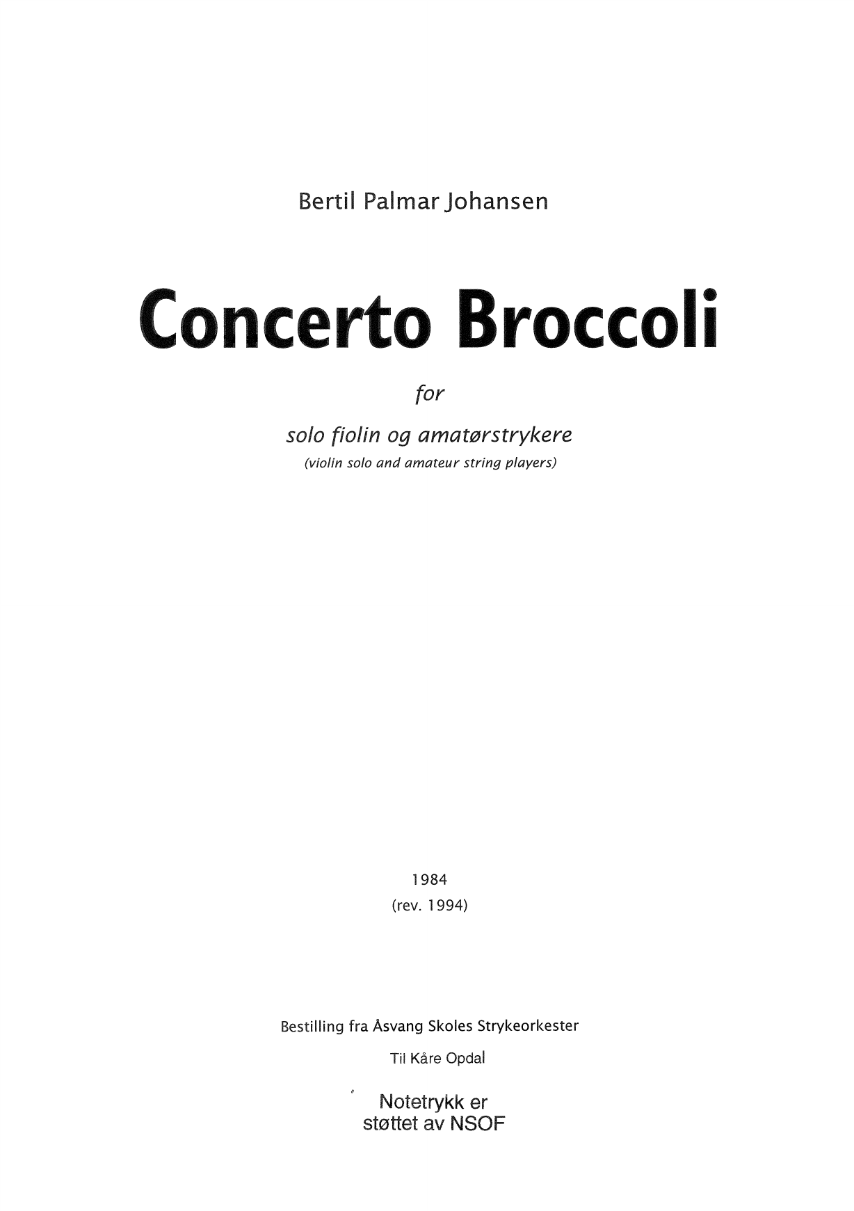 Concerto Broccoli for Solo Violin and Amateur String Players