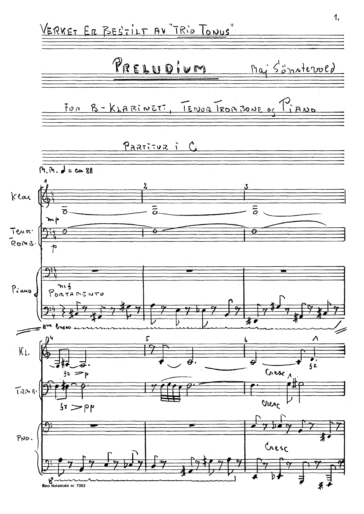 Prelude and Fugue for Bb Clarinet, Tenor Trombone and Piano - Image 3