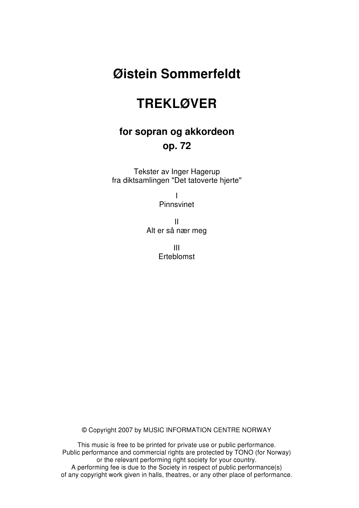 Trekløver - For sopran og akkordeon, op. 72 - Bilde 3