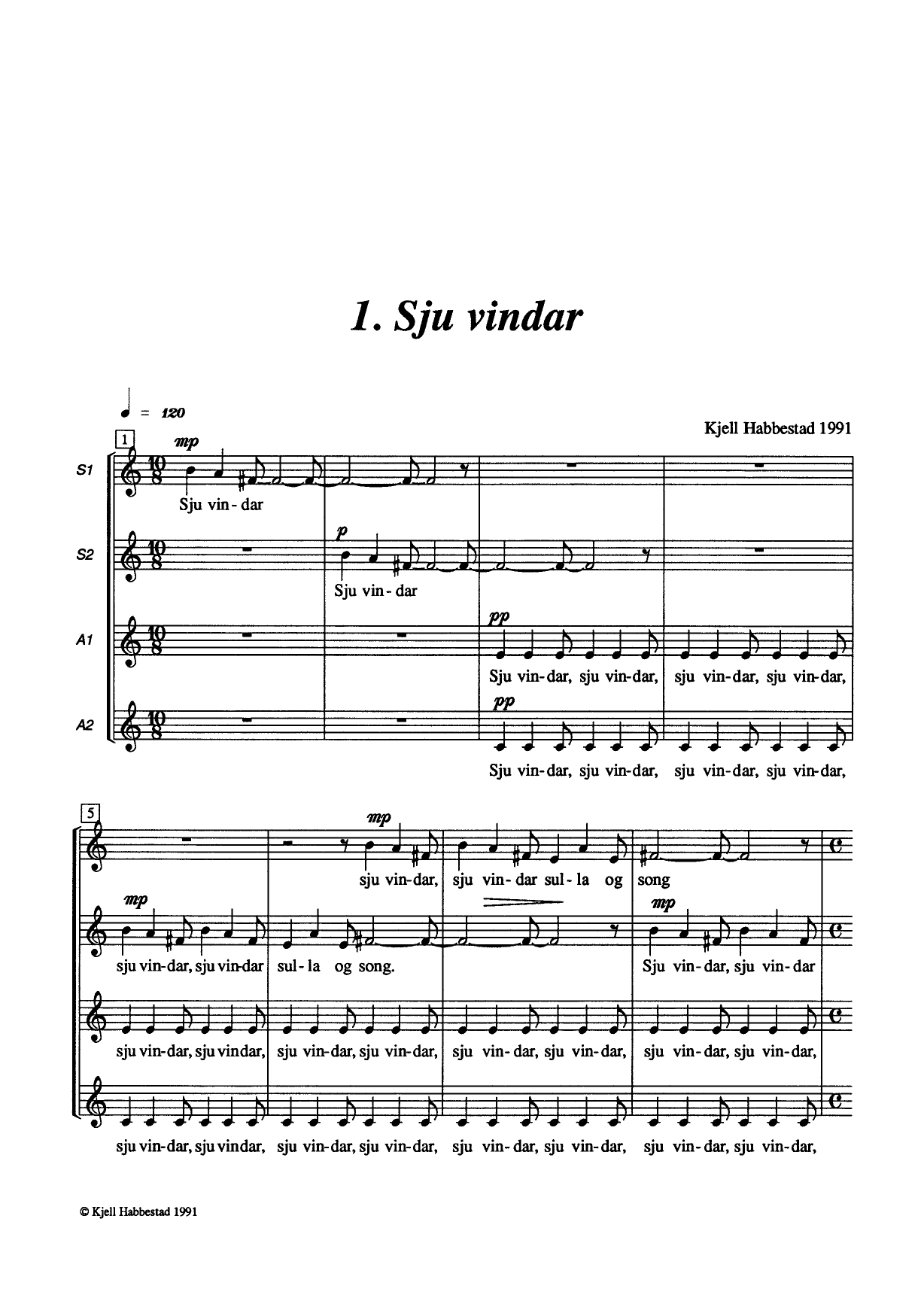 Sju vindar, op. 27 - 7 damekorsongar (SSAA) til dikt av Olav H. Hauge - Bilde 7