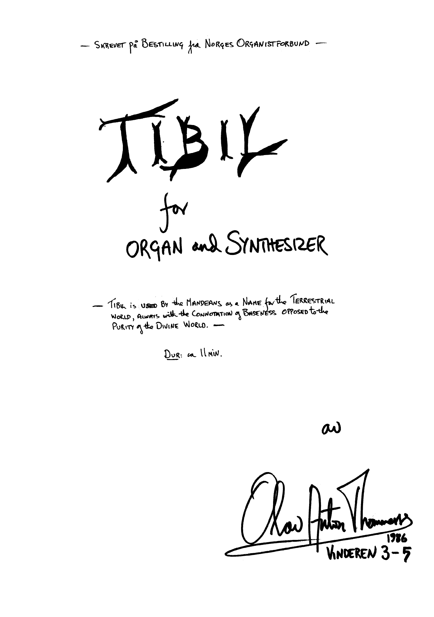 Tibil for Organ and Synthesizer