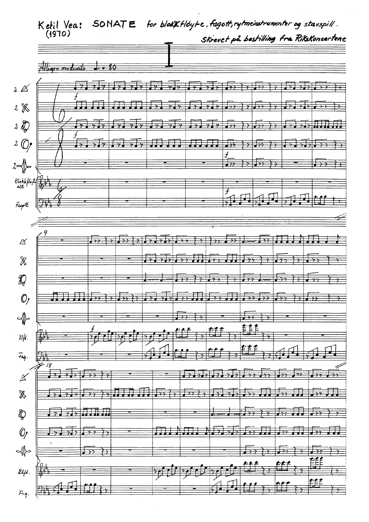 Sonate for blokkfløyte, fagott, rytmeinstrumenter og stavspill