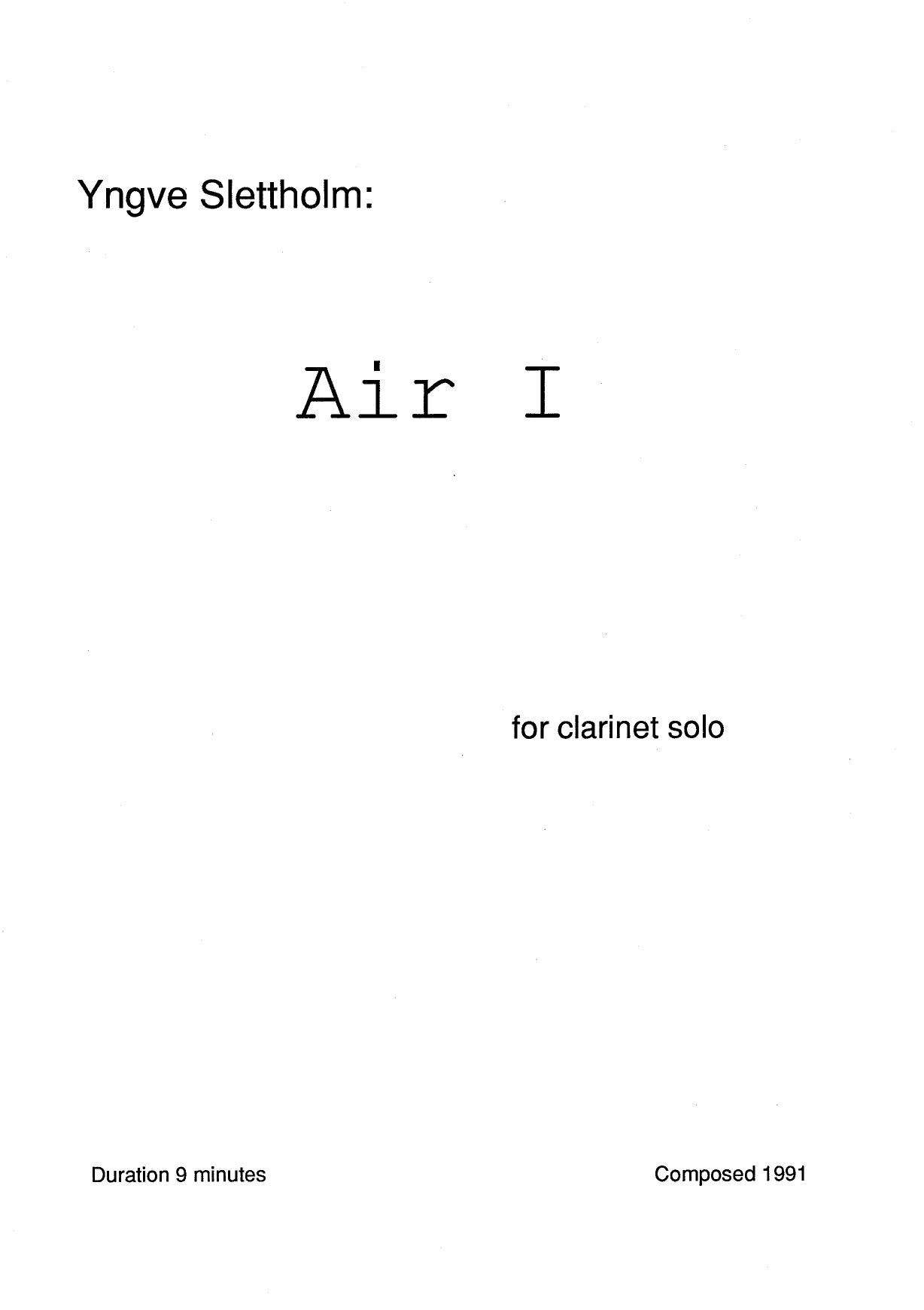 Air I for Clarinet Solo