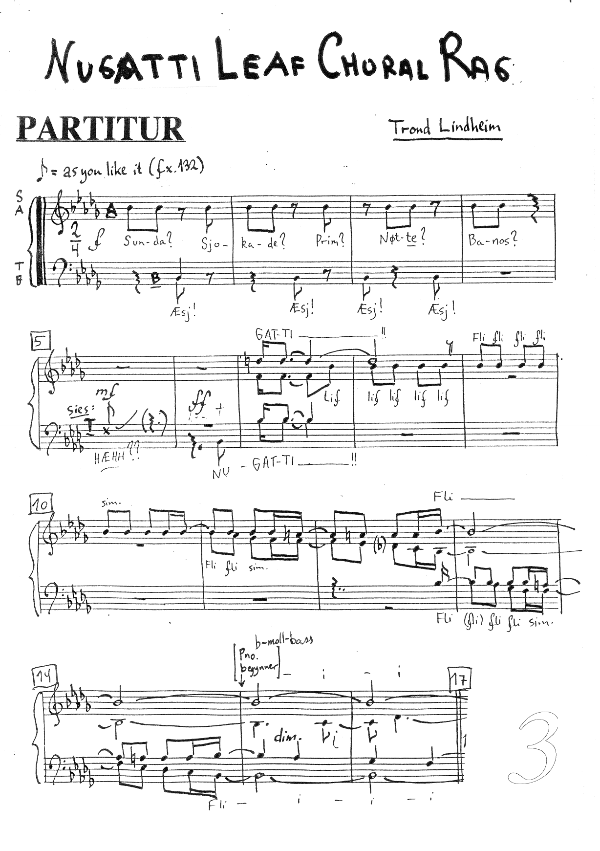 Nugatti Leaf Choral Rag - For klavér solo med Blandet(SATB)kor akkompagnement - Bilde 3