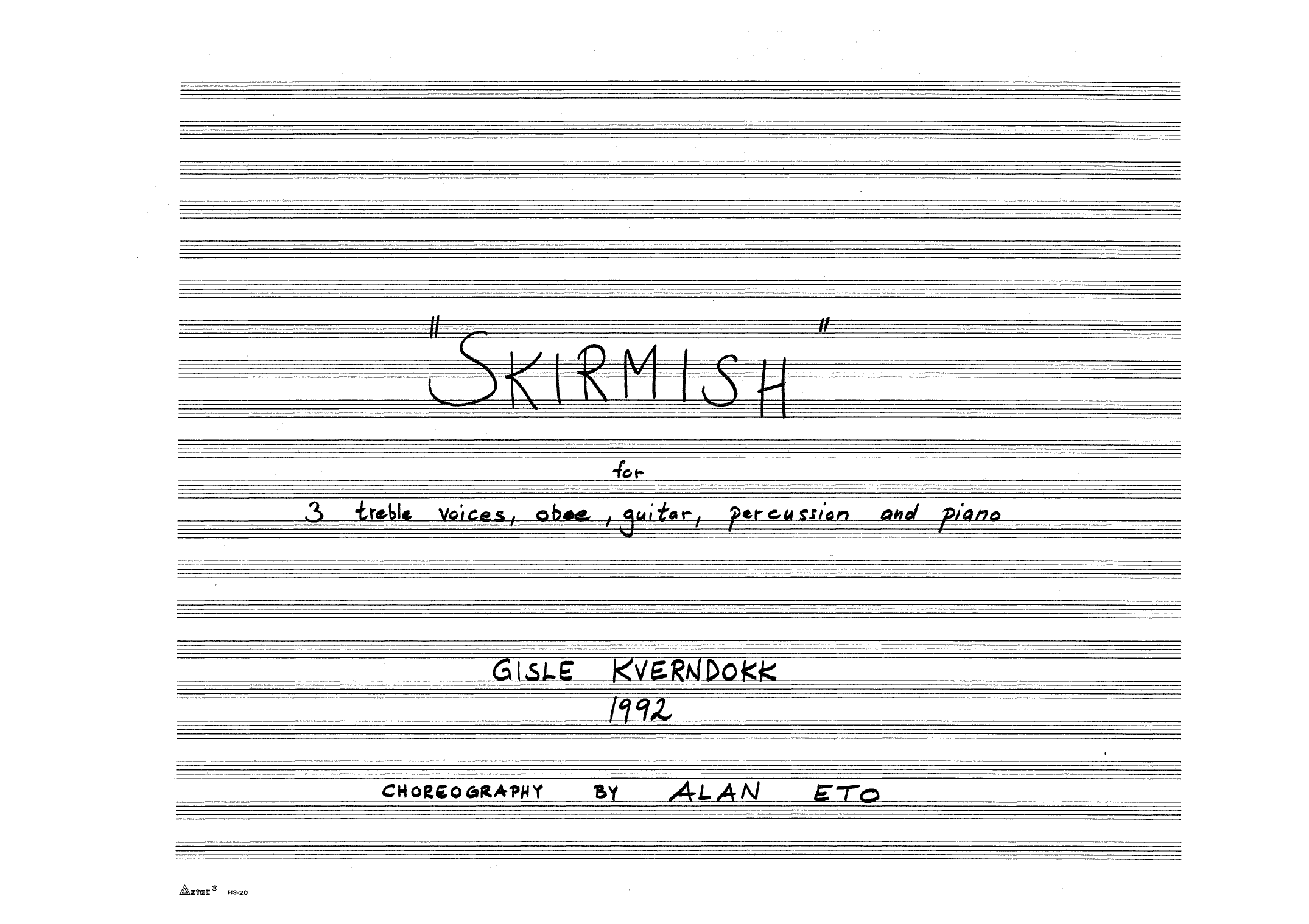 Skirmish for 3 Treble Voices, Oboe, Guitar, Percussion and Piano