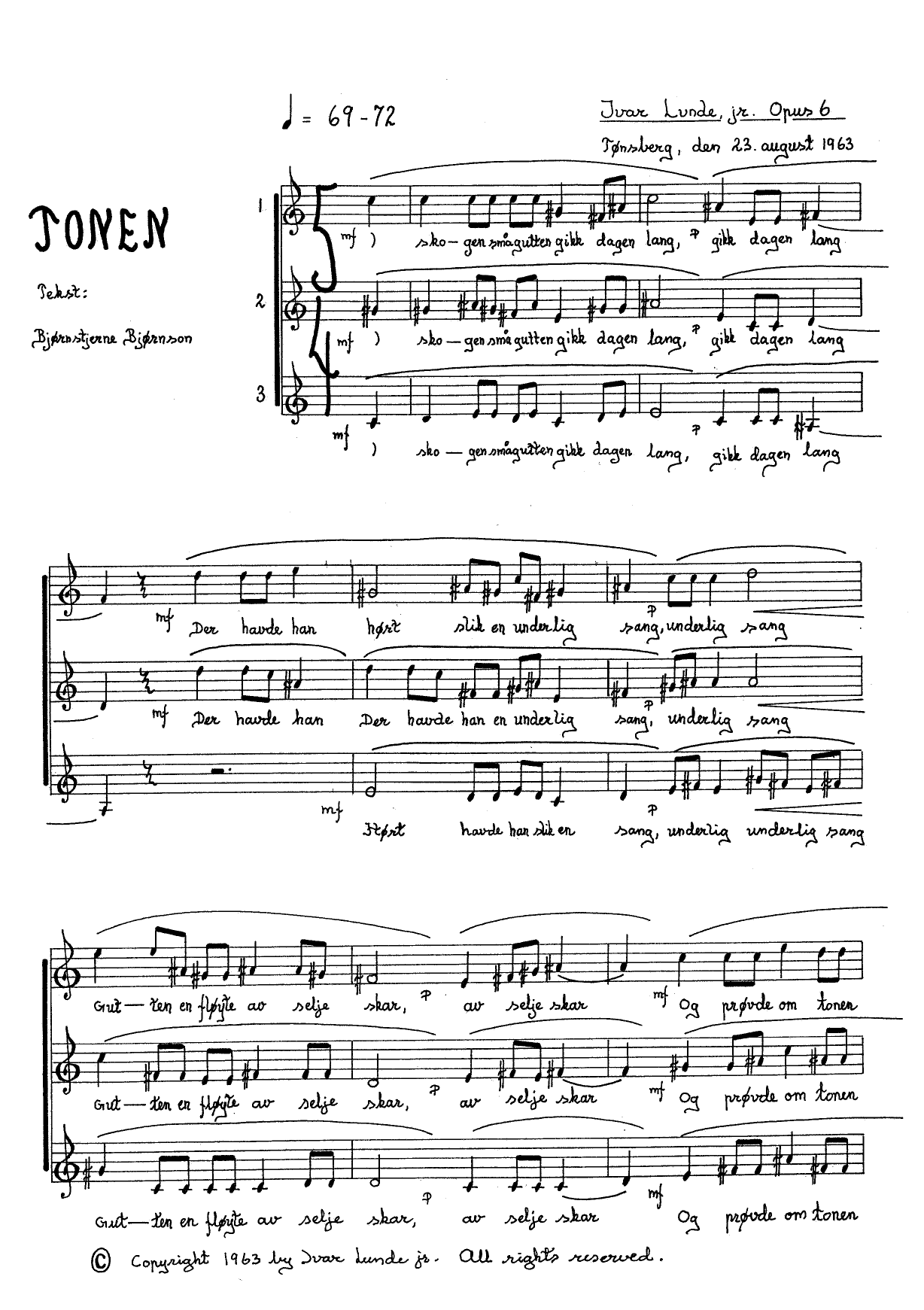 Tonen - Sang for trestemmig damekor a cappella, op. 6 - Bilde 2