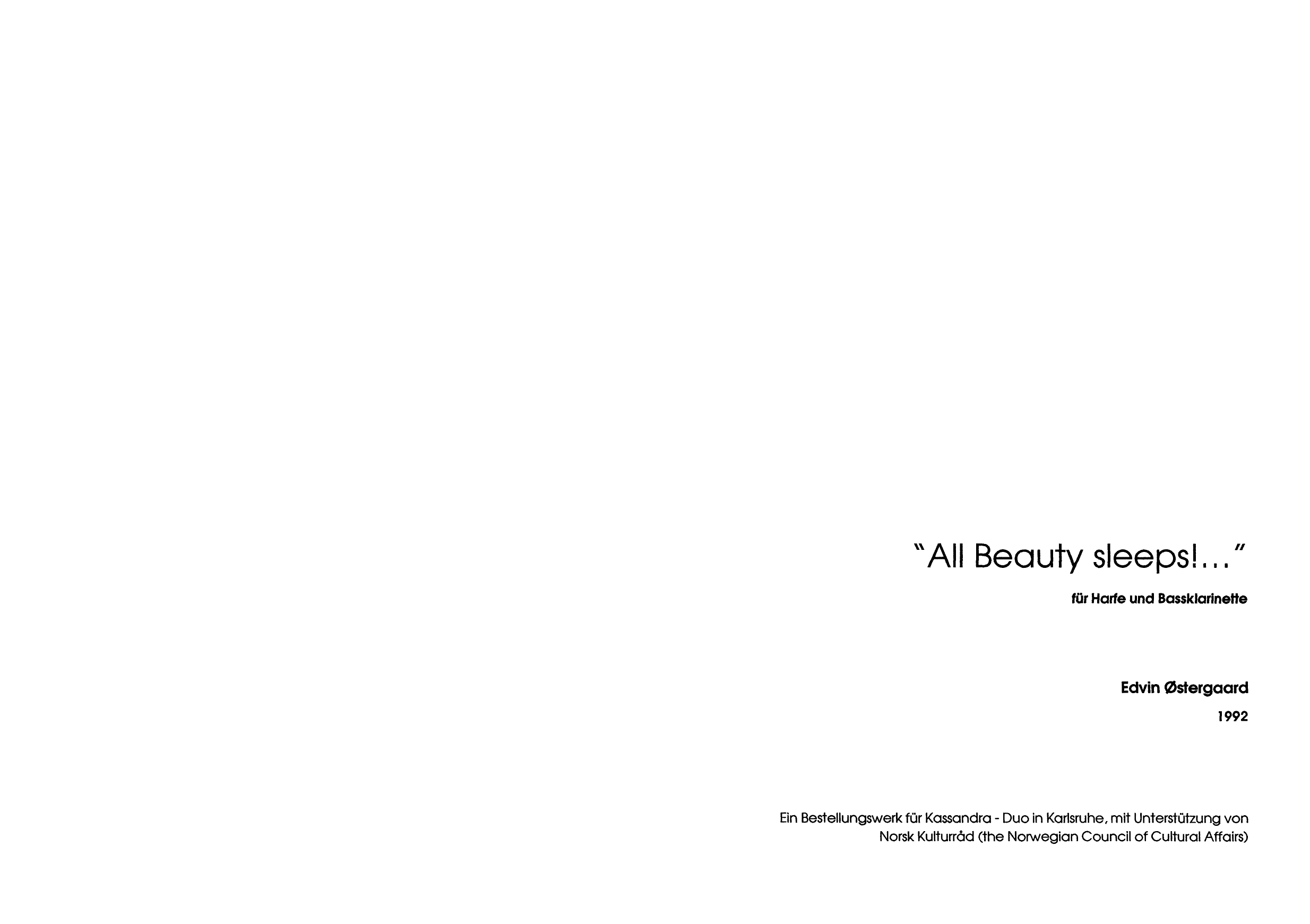 "All Beauty Sleeps" - Für Harfe und Bassklarinette