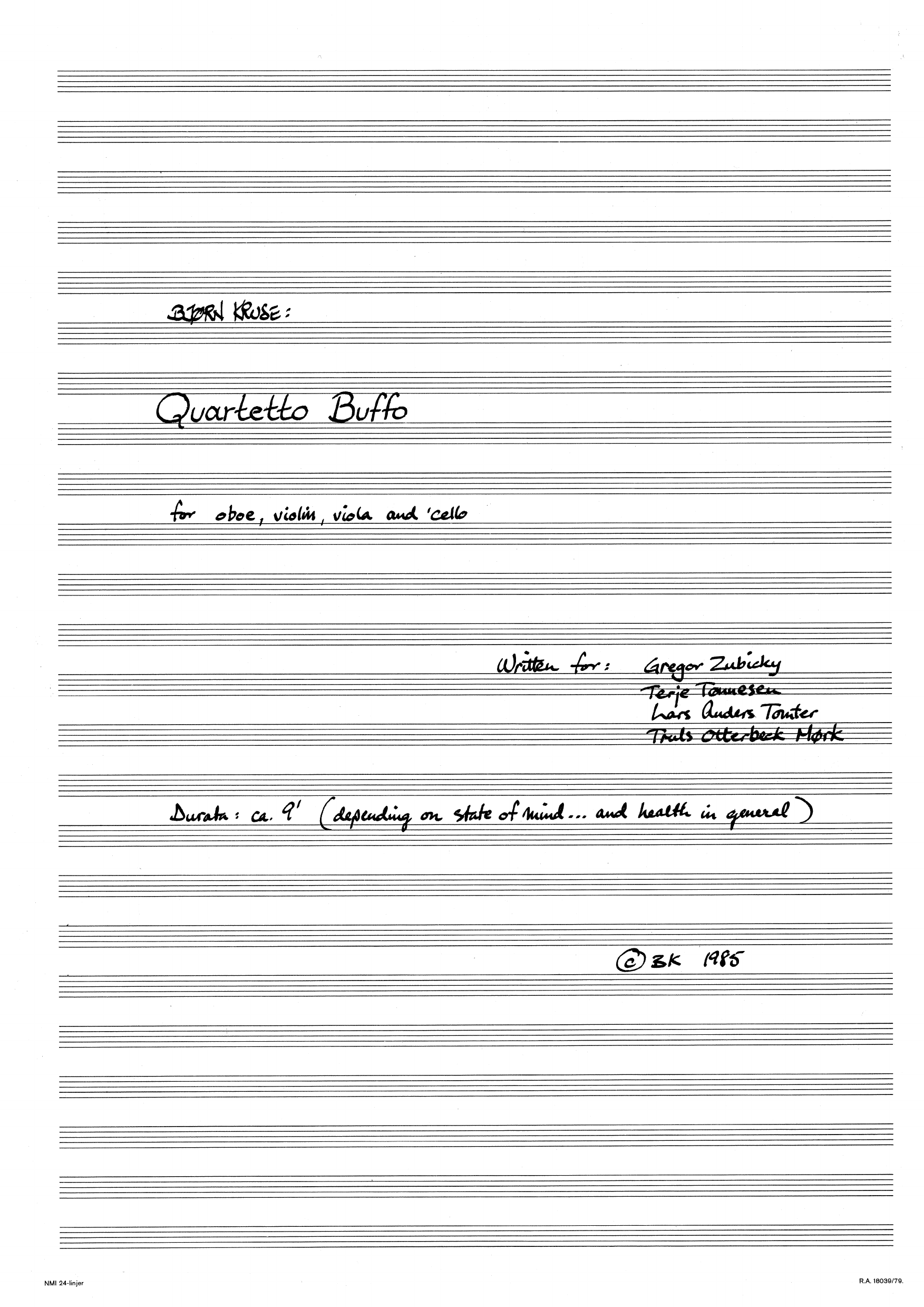 Quartetto Buffo for Oboe, Violin, Viola and Cello