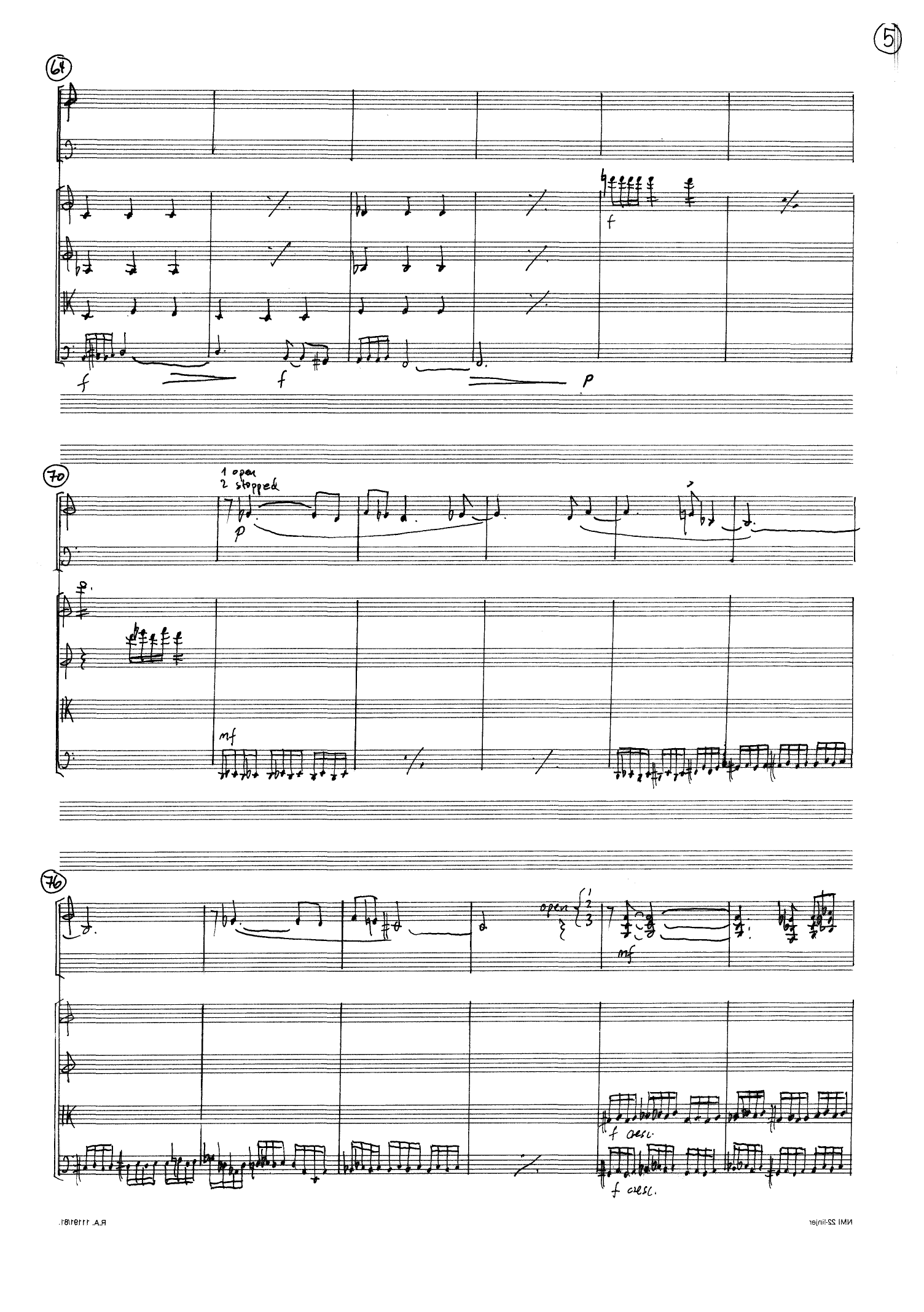 For Everything in Nature Falls when it Dies, except Water which Falls as it Lives... - for 4 horns & string4tet, Op. 45 - Bilde 7