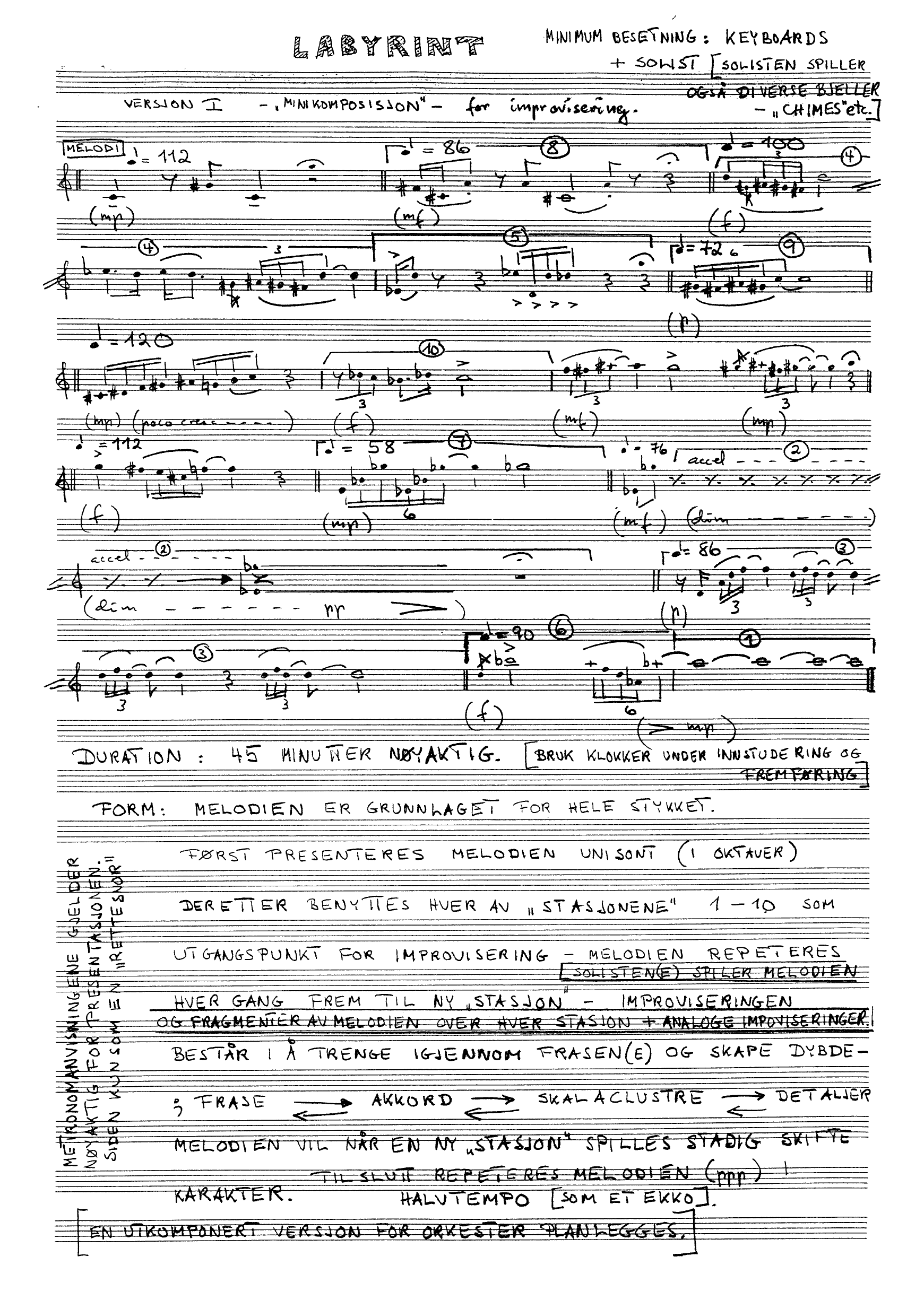 Labyrinth, Versjon I - Minikomposisjon for improvisering, keyboards og solist