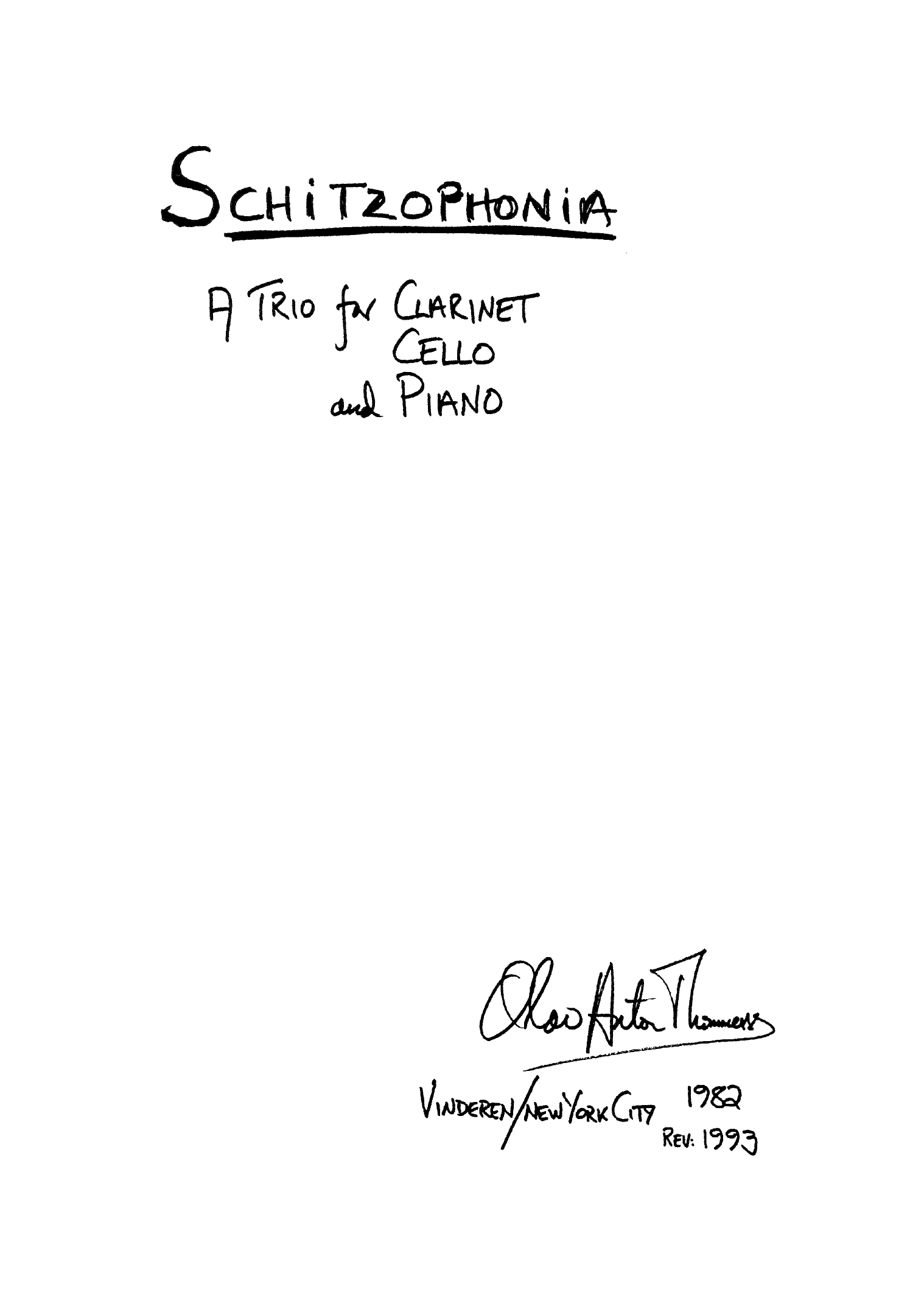 Schitzophonia - A Trio for Clarinet, Cello and Piano