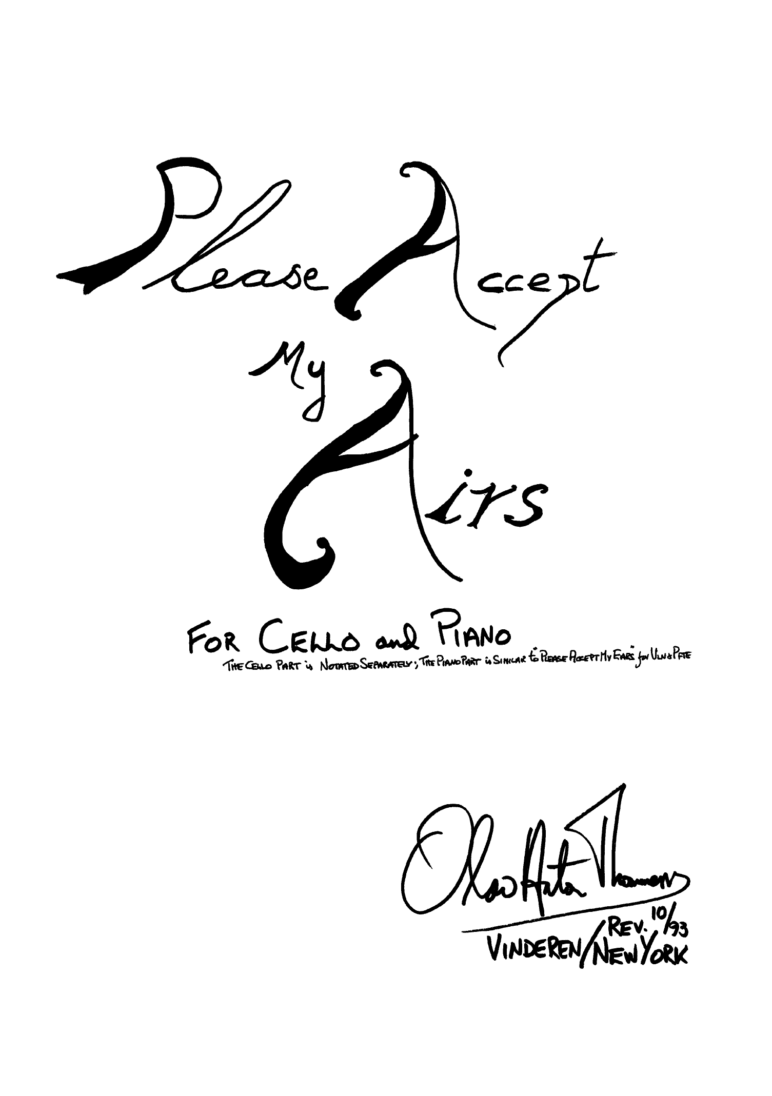 Please Accept My Airs - For Cello and Piano
